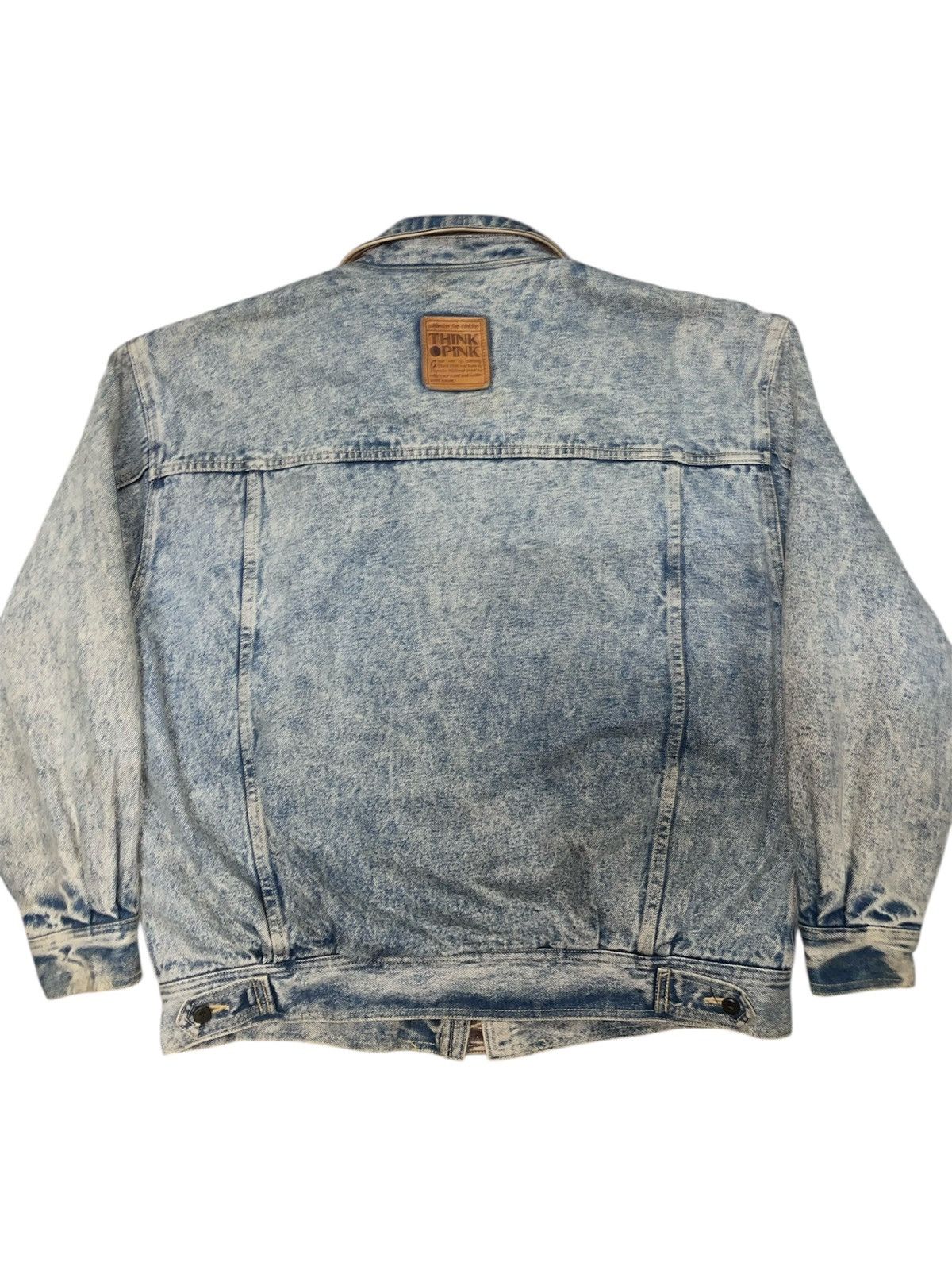 Vintage RARE 80s Think Pink Denim Jacket Acid Wash Sherpa Fleece Size US L / EU 52-54 / 3 - 2 Thumbnail