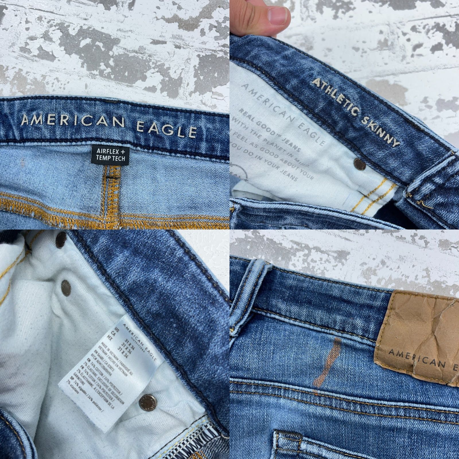 American Eagle Outfitters American Eagle Outfitters Jeans Men 31x34 Athletic Skinny Fit Blue 5-Pocket Distressed Ripped Size US 31 - 9 Thumbnail