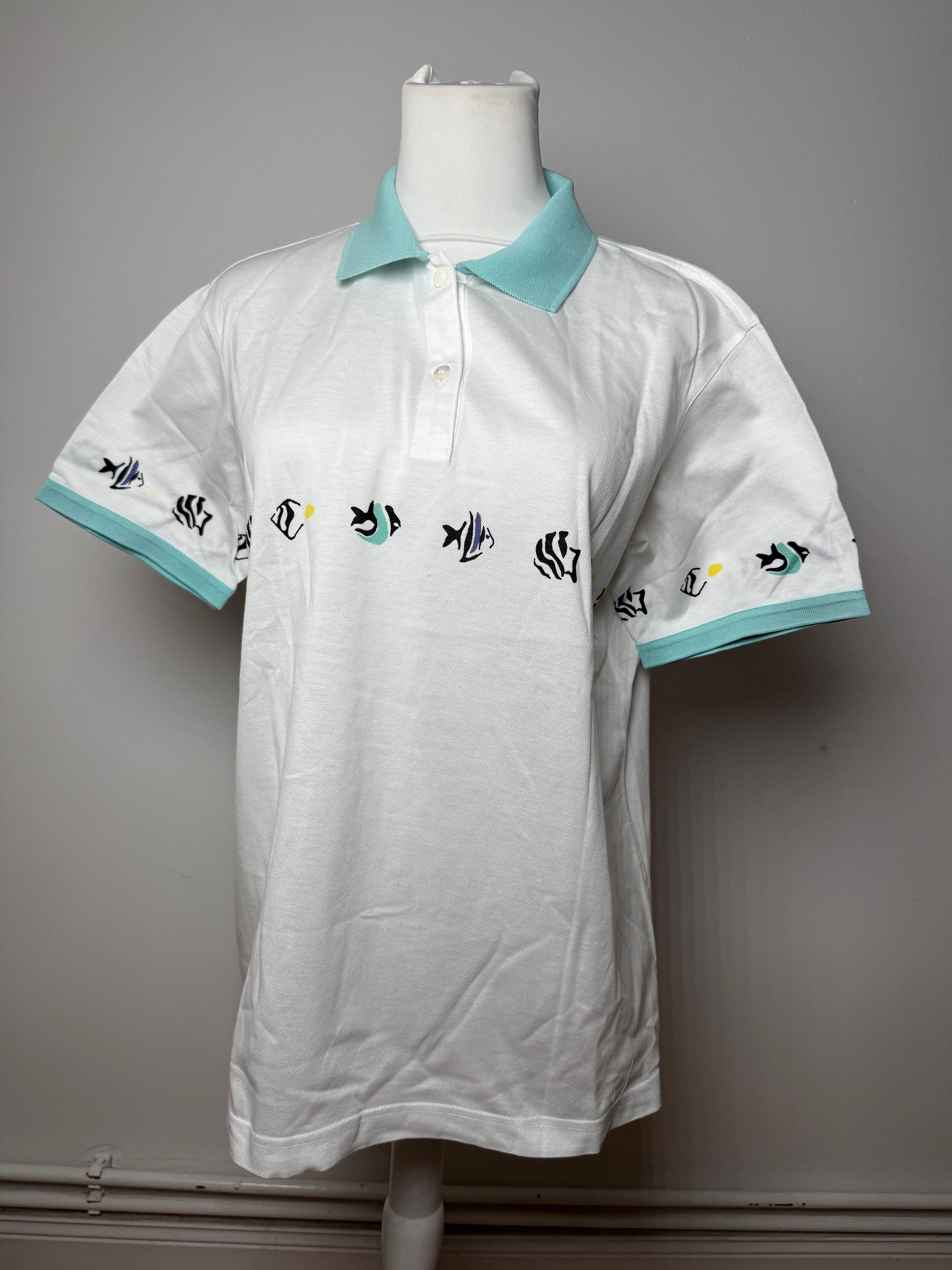 Dior Vintage Fish Polo White Turquoise L Size L / US 10 / IT 46 - 1 Thumbnail
