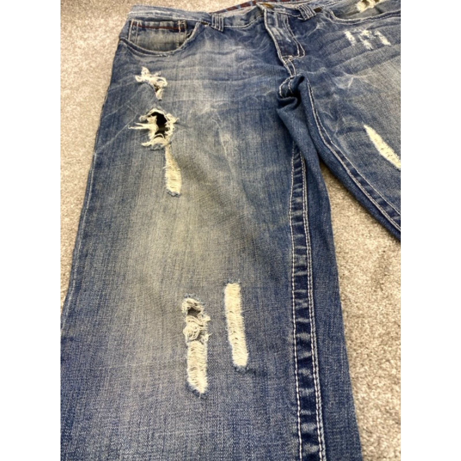 Decree VINTAGE Decree Jeans Mens 34x32 Bootcut Distressed Embroidered Back Pockets 5-Pocket Design Slim Straight 34 Blue Cotton Denim Jeans Mens Size US 34 / EU 50 - 4 Thumbnail