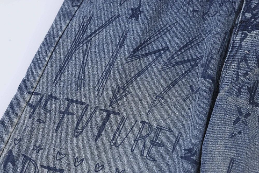Japanese Brand × Vintage Buggy jeans for men and women with graffiti print y2k Size US 34 / EU 50 - 13 Thumbnail