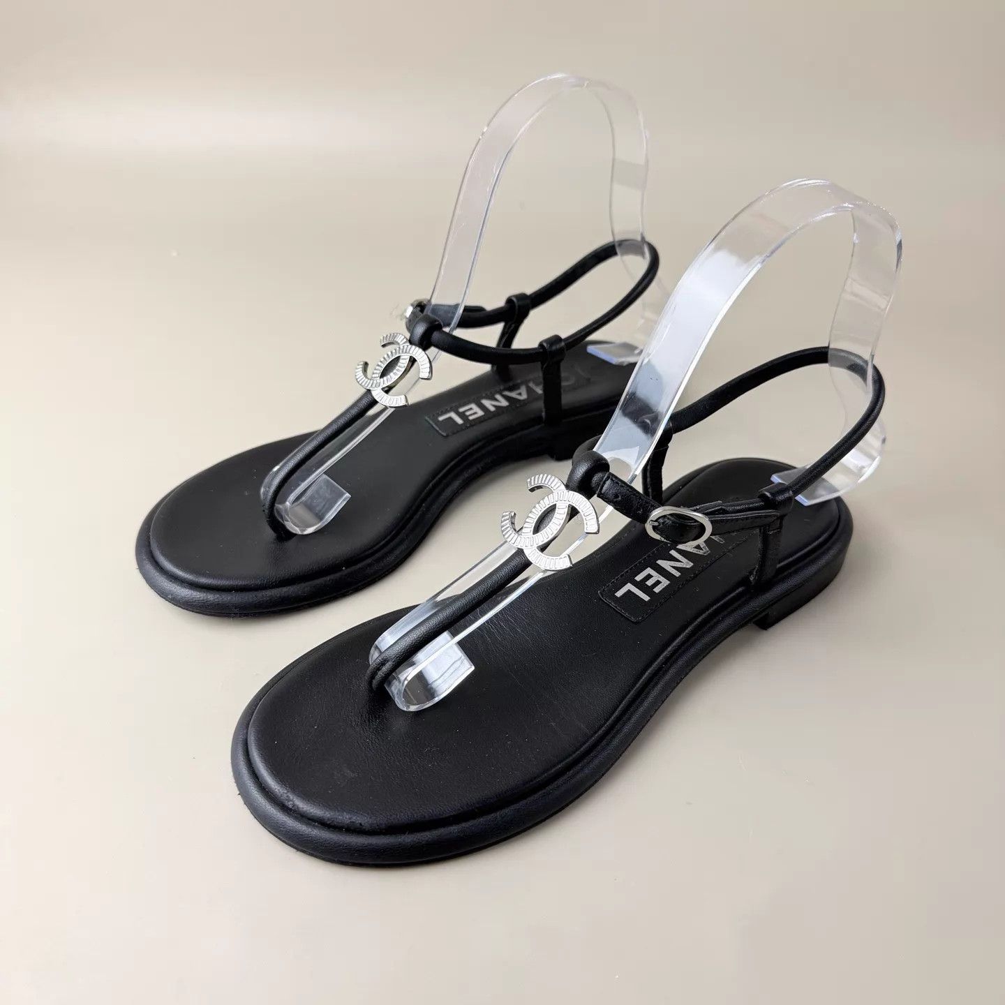 Chanel Chanel Black Silver Double C Silver Buckle Sandals EU36 Size US 5.5 / IT 35.5 - 1 Thumbnail