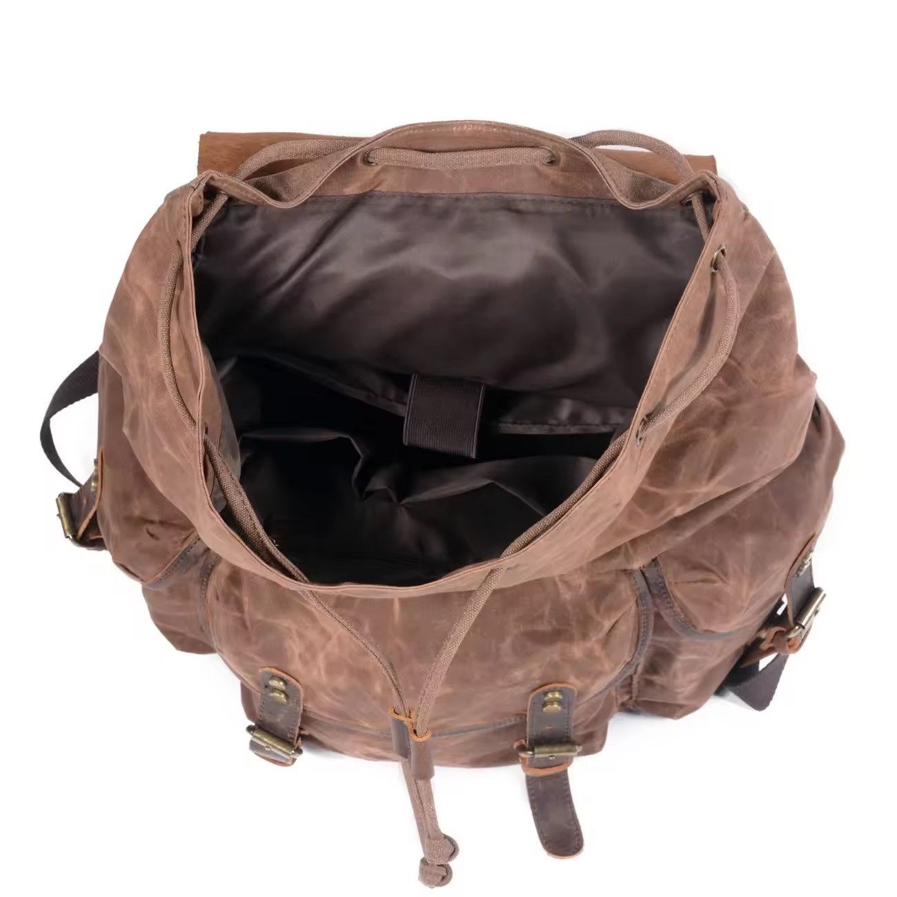 Japanese Brand Vintage Leather And Wax Canvas Backpack Size ONE SIZE - 3 Thumbnail