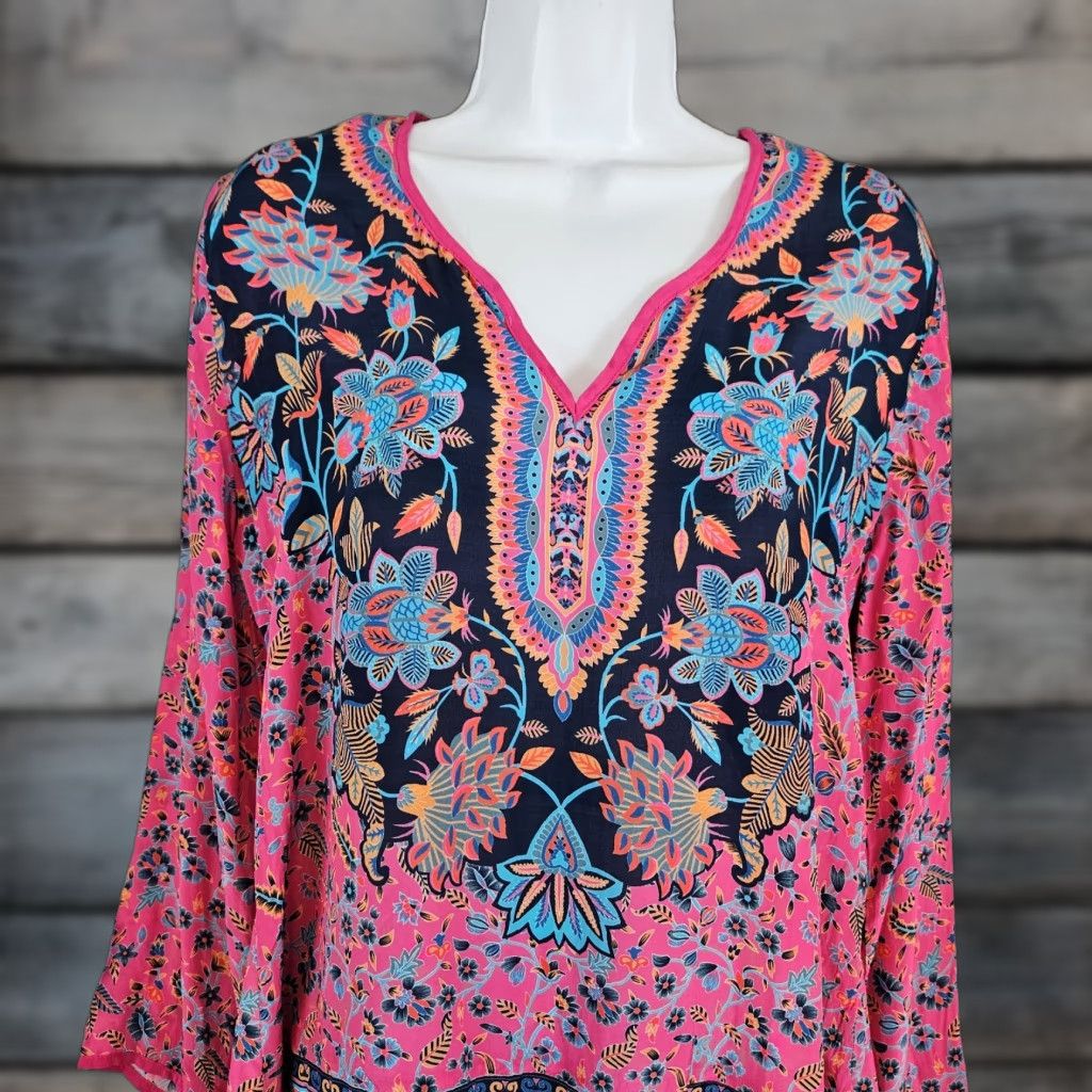 Vintage Feathers by Tolani Womens Top Blouse S Pink Floral Viscose Long Sleeve Size S / US 4 / IT 40 - 1 Thumbnail