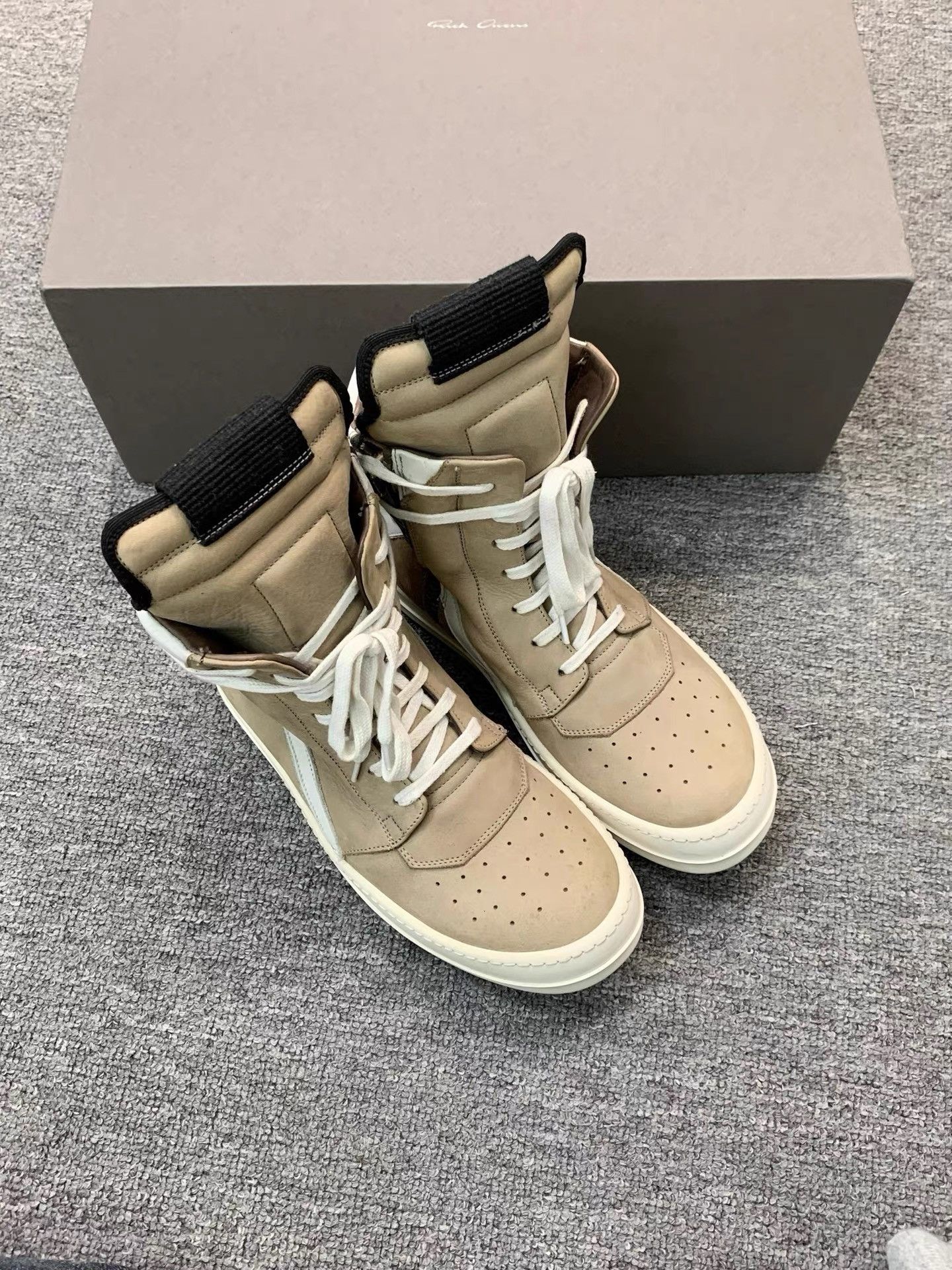Rick Owens Rick Owens Brown White Leather High-Top Geobasket K34 Size US 6 / IT 36 - 3 Thumbnail