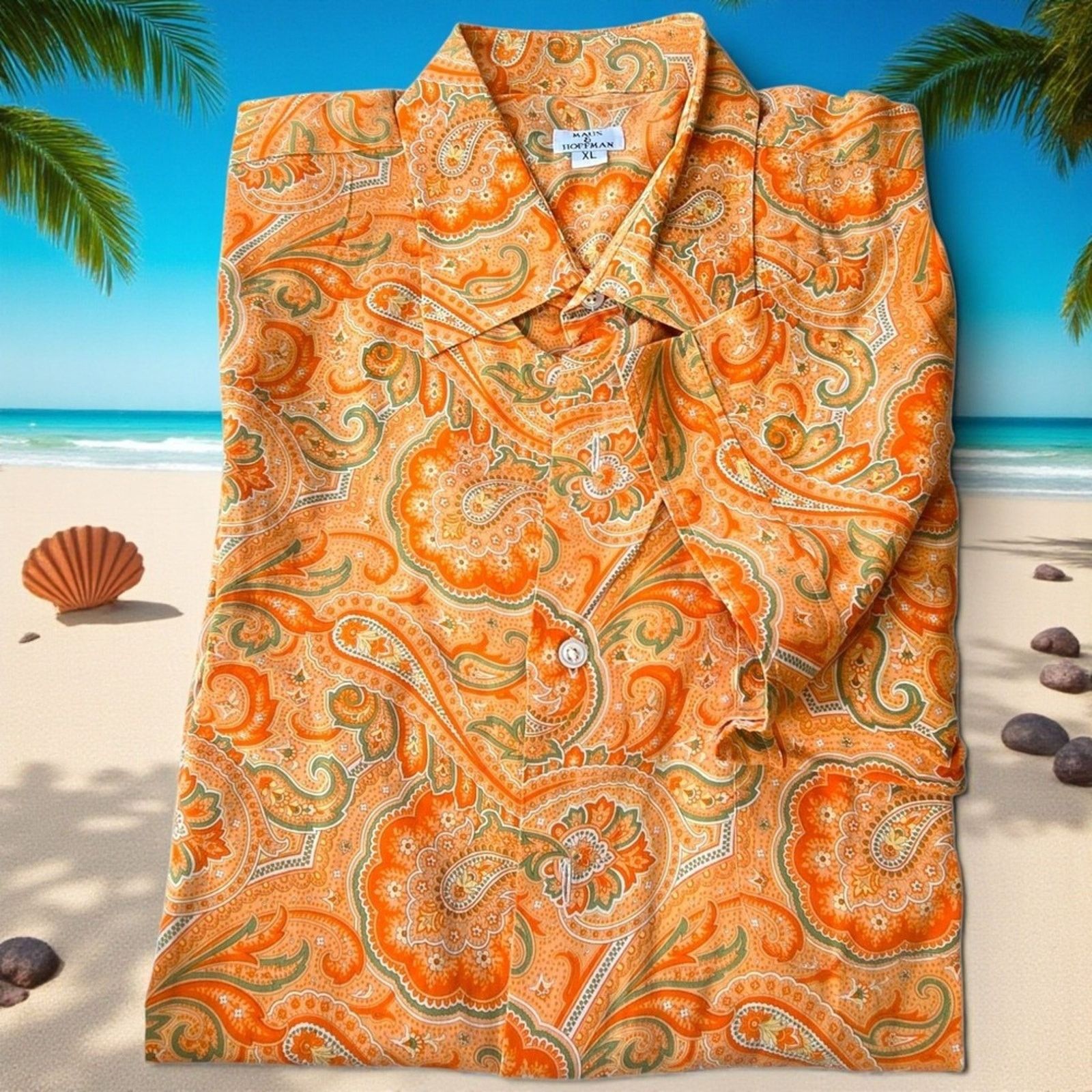 Maus & Hoffman Vintage Maus & Hoffman Orange Cabana Palm Beach Shirt XL Size US XL / EU 56 / 4 - 5 Thumbnail