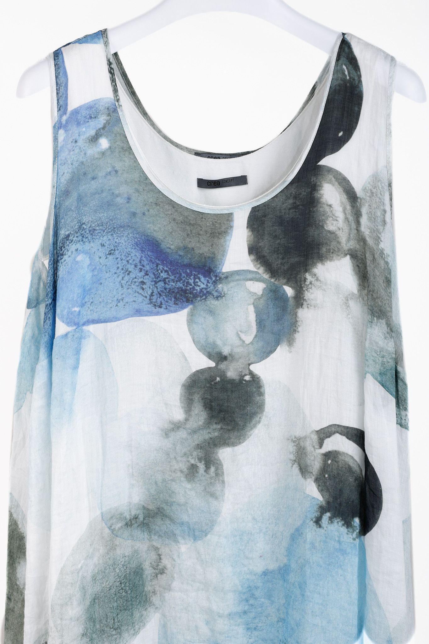 Designer Crea Concept SS/18 Watercolour Ramie Dress with Jersey Slip Size XL / US 12-14 / IT 48-50 - 3 Thumbnail
