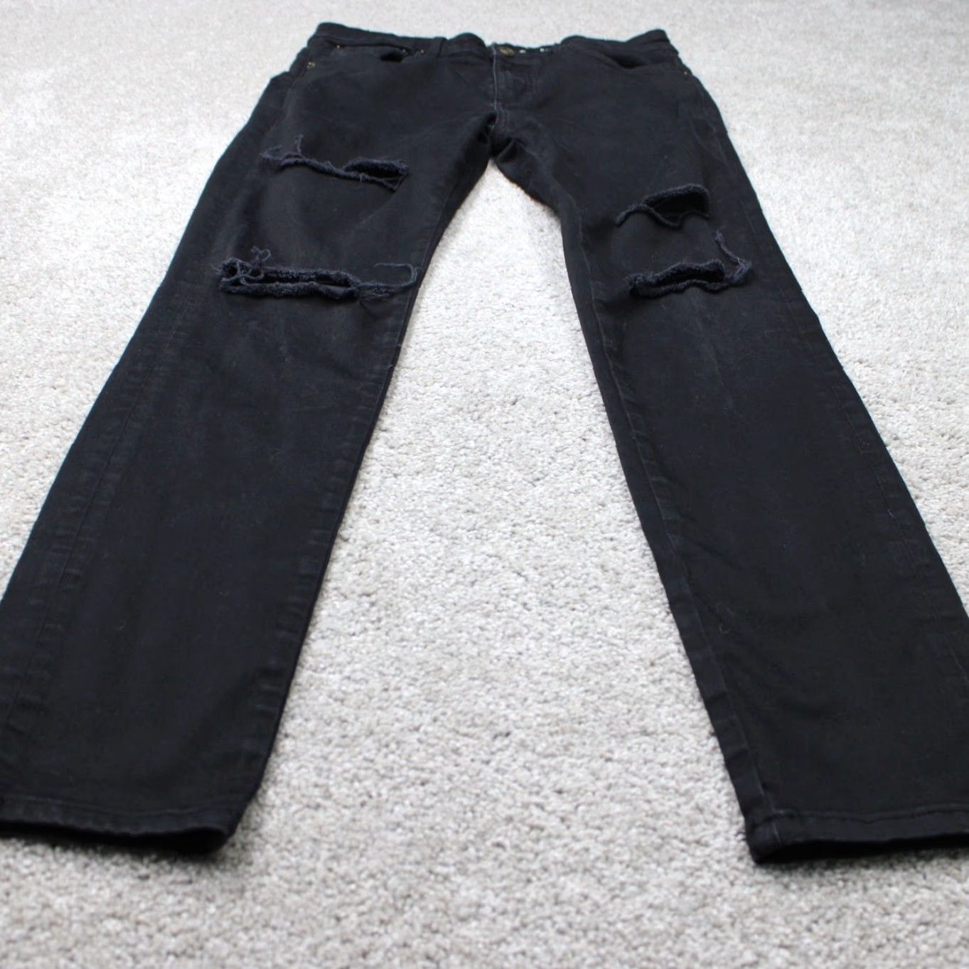 VINTAGE Saint Laurent Paris Jeans Mens 34x30 Black Distressed Denim 5-Pocket Regular Straight Mock?