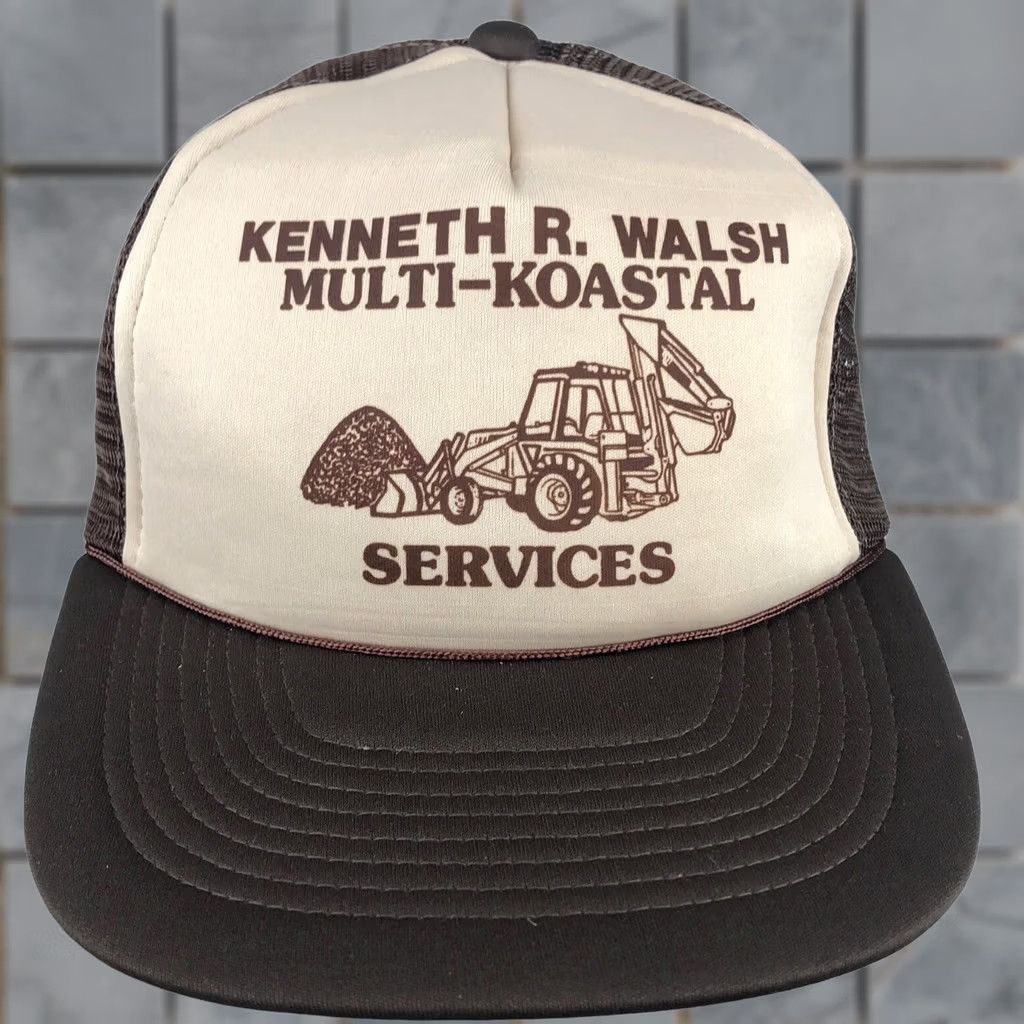Vintage VINTAGE Walsh MULTI-KOASTAL Trucker Hat Mens Adjustable Brown 80s 90s Bulldozer Construction Trucker Pattern Solid Size ONE SIZE - 1 Thumbnail