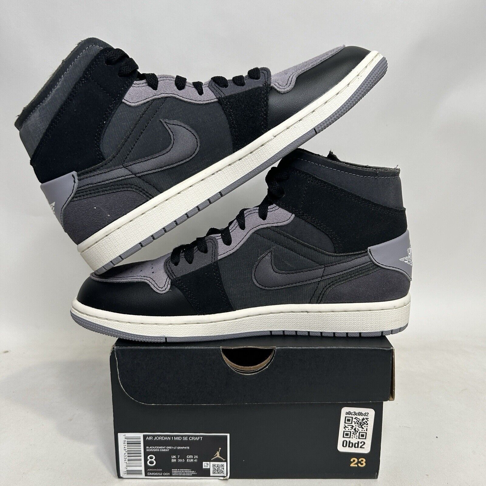 Nike Nike Air Jordan 1 Mid Craft Inside Out “Black Cement Grey” Size US 8 / EU 41 - 3 Thumbnail