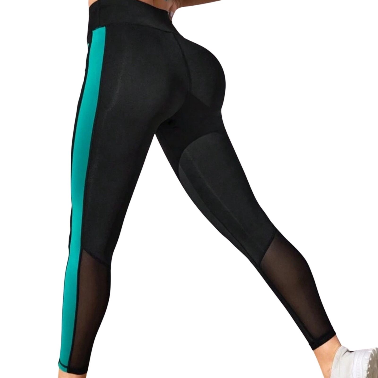 Shein Don't Be Afraid Contrast Mesh Leggings in Black/Blue, Size L Size 32" / US 10 / IT 46 - 2 Thumbnail