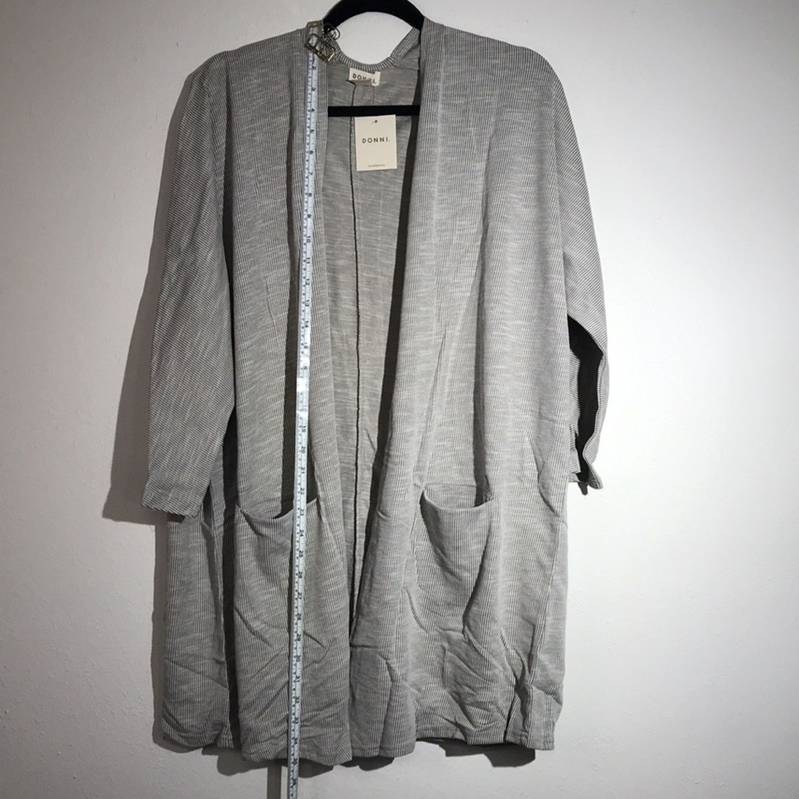 Other DONNI Oversized Gray Ribbed Knit Cardigan Bucket Pockets NWT Size ONE SIZE - 6 Thumbnail