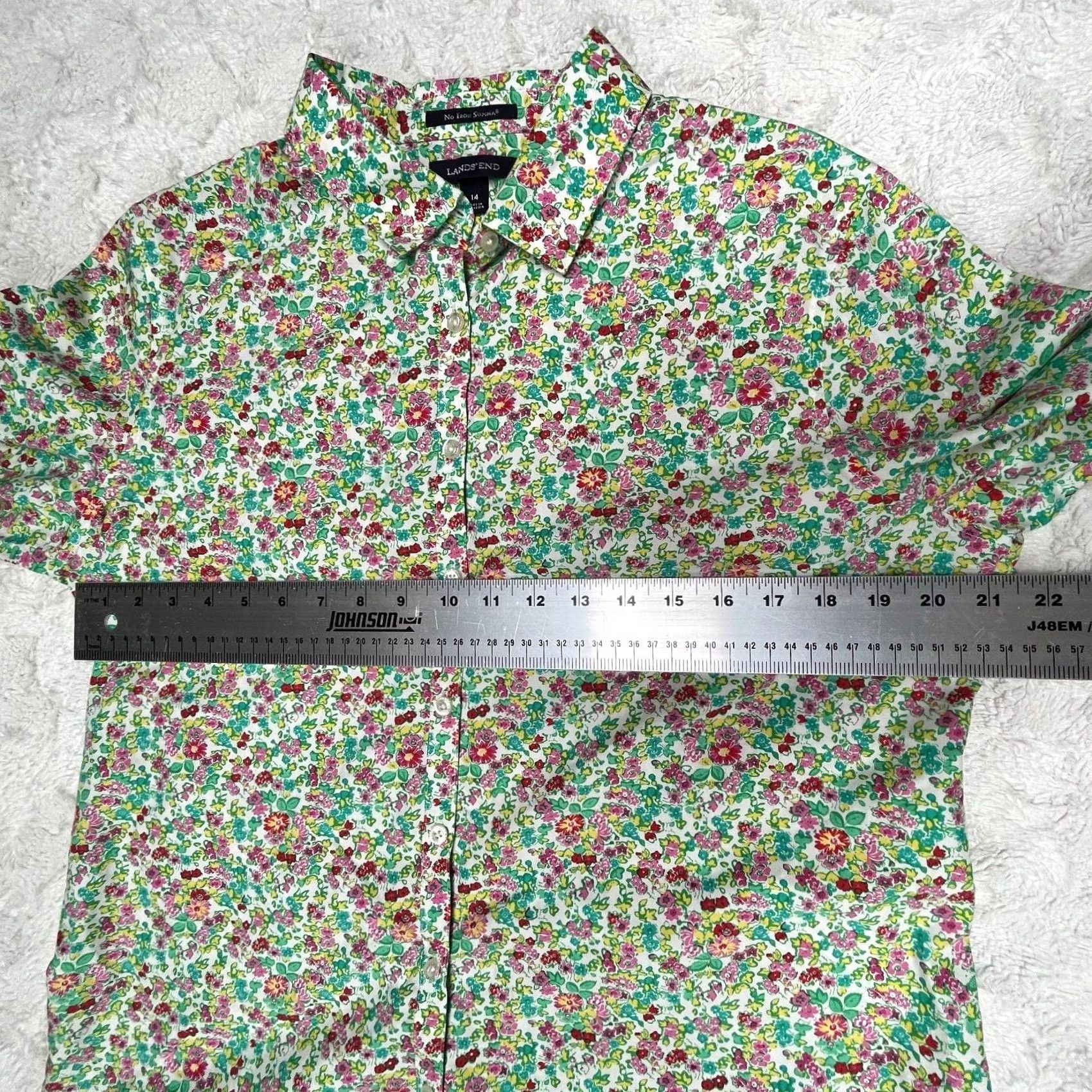 Lands' End Lands' End Women's Button Down Floral Top Long Sleeve Cotton Green Sz 14 Size XL / US 12-14 / IT 48-50 - 6 Thumbnail