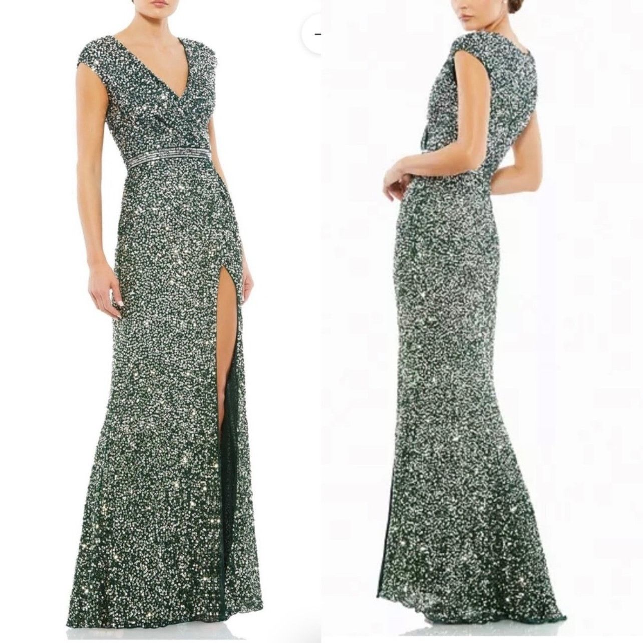 MACH & MACH Mac Duggal 5489 Cap Sleeve High Slit Gown Green maxi dress 2 Size XS / US 0-2 / IT 36-38 - 1 Thumbnail