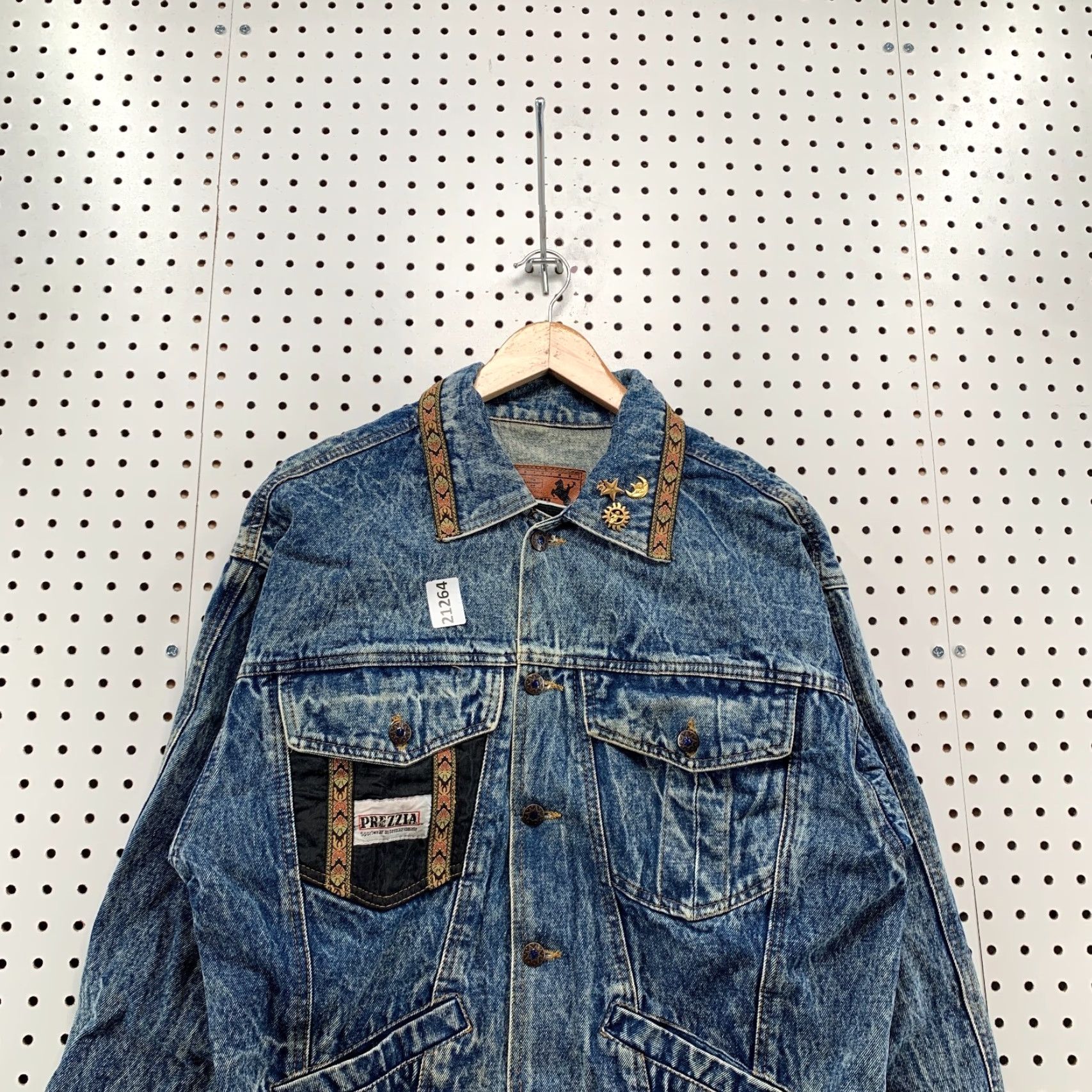 Denime VINTAGE Prezzia Denim Jacket Men Small Blue Cowboy Aztec Western Trucker 21x27 Size US 29 - 5 Thumbnail