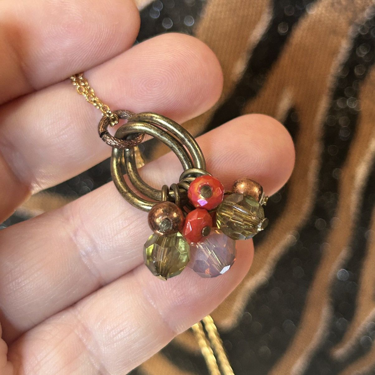 Handmade Handcrafted vintage beaded cluster pendant on chain necklace Size ONE SIZE - 5 Thumbnail
