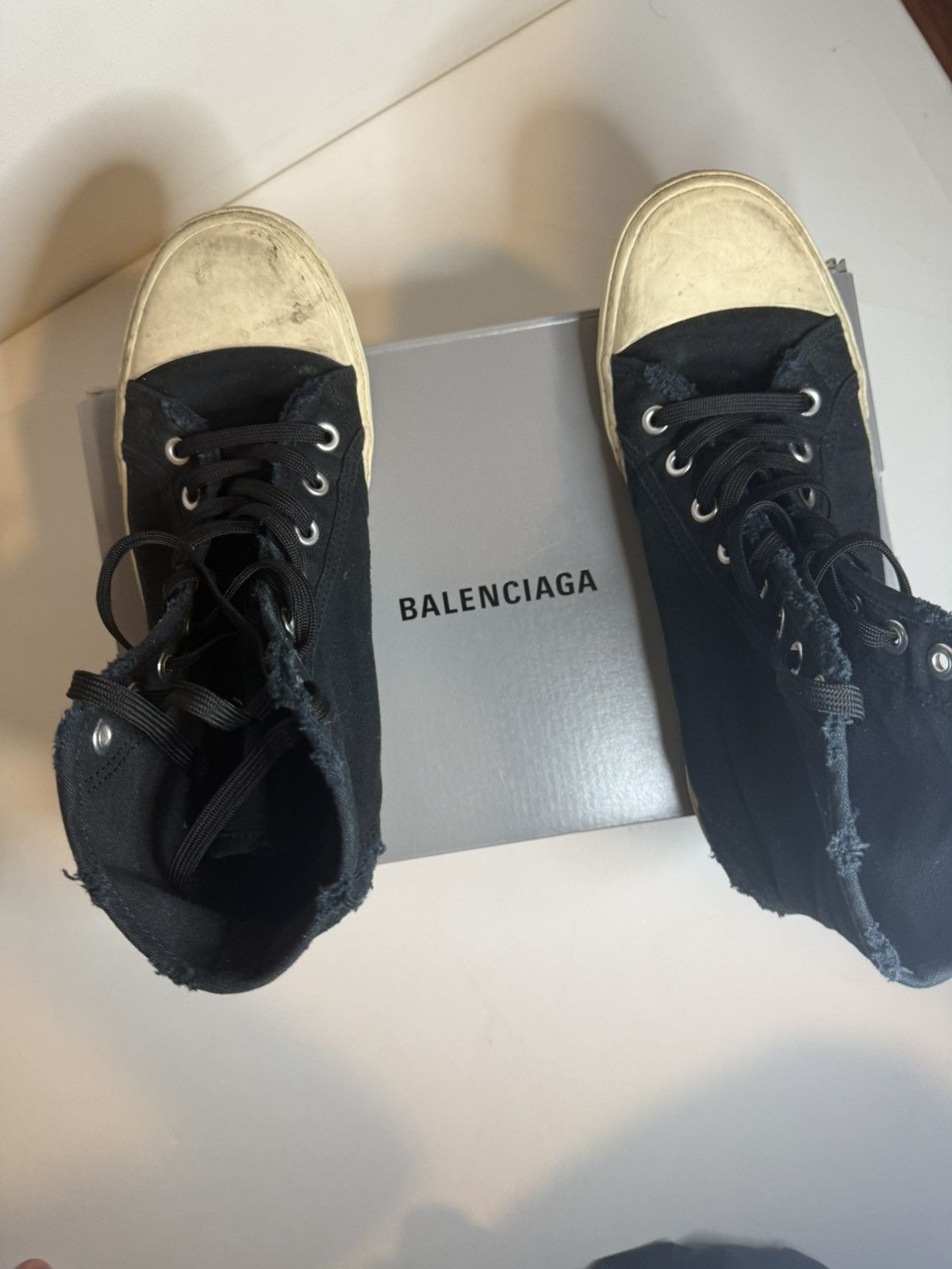 Balenciaga Balenciaga Paris High Top Sneakers Black Distressed Canvas Size US 10.5 / EU 43-44 - 7 Thumbnail