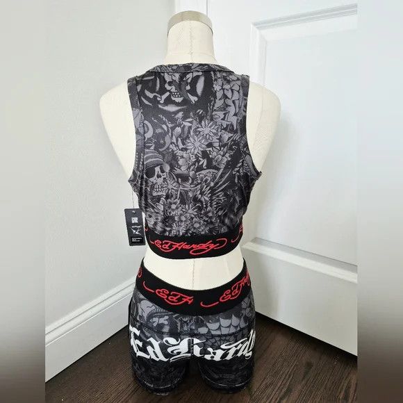 Tattoo Sport Tank & Shorts Set Sz M Retro Stretch Travel Y2K