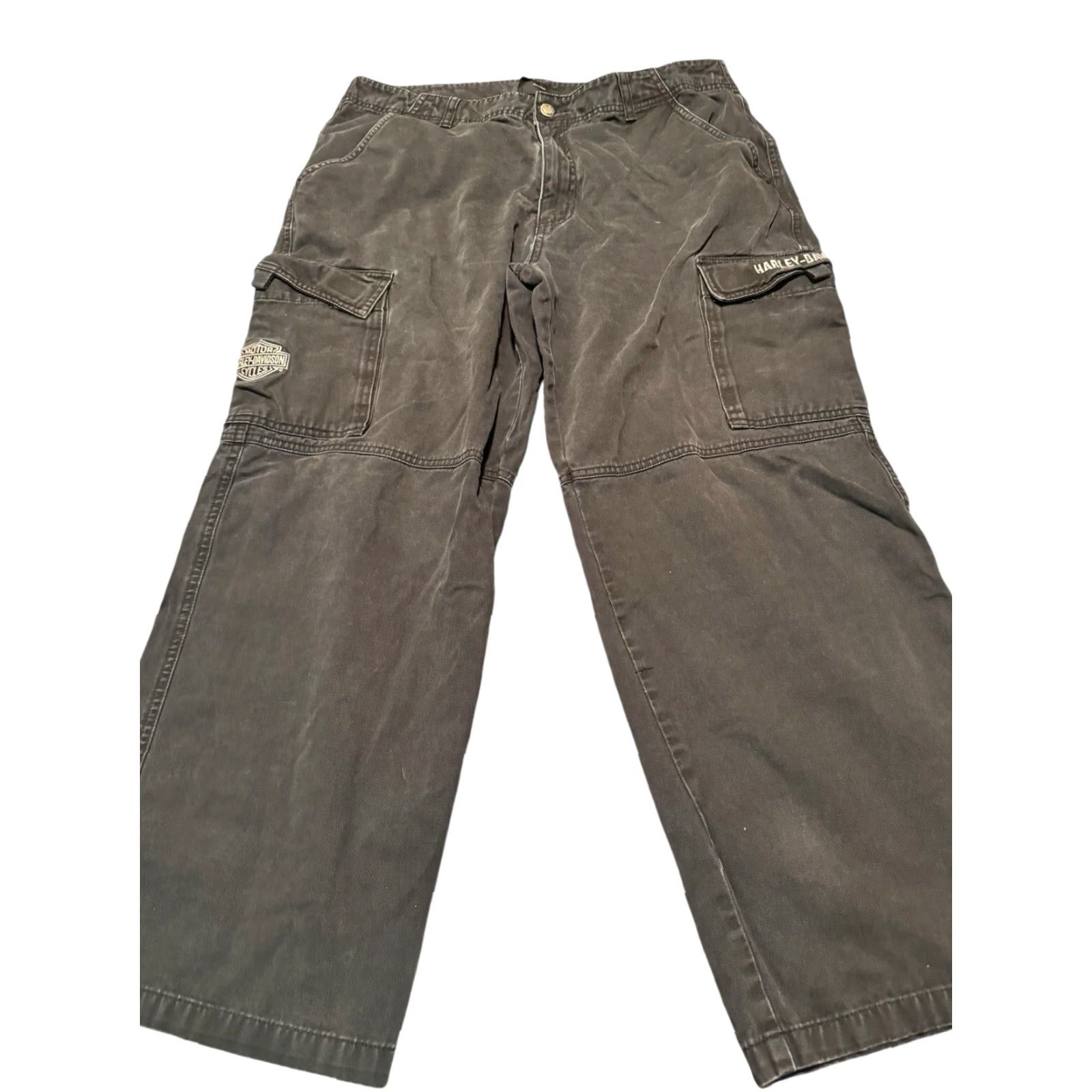 Harley Davidson Harley Davidson Mens Black Cargo Riding Pants Baggy Skater Y2K Biker 36x36 Mens 36 Inseam Wide-Leg Casual Cargo Pants Size US 36 / EU 52 - 2 Thumbnail