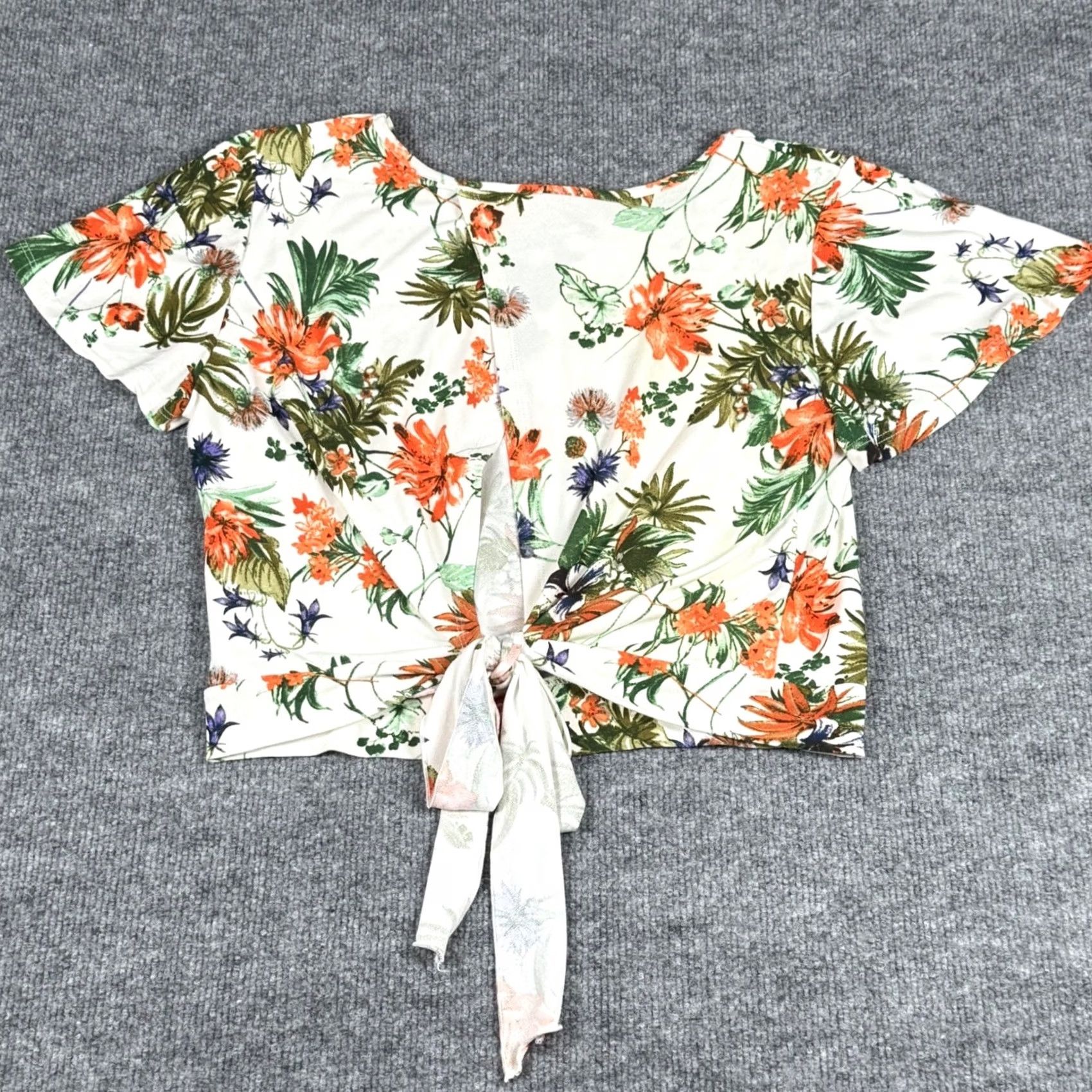 Vintage Pink Peony Floral Cropped Open Back Tie Women's Top Summer Boho T-Shirt Cap Sleeve Short Sleeve Round Neck Womens Size L / US 10 / IT 46 - 5 Thumbnail