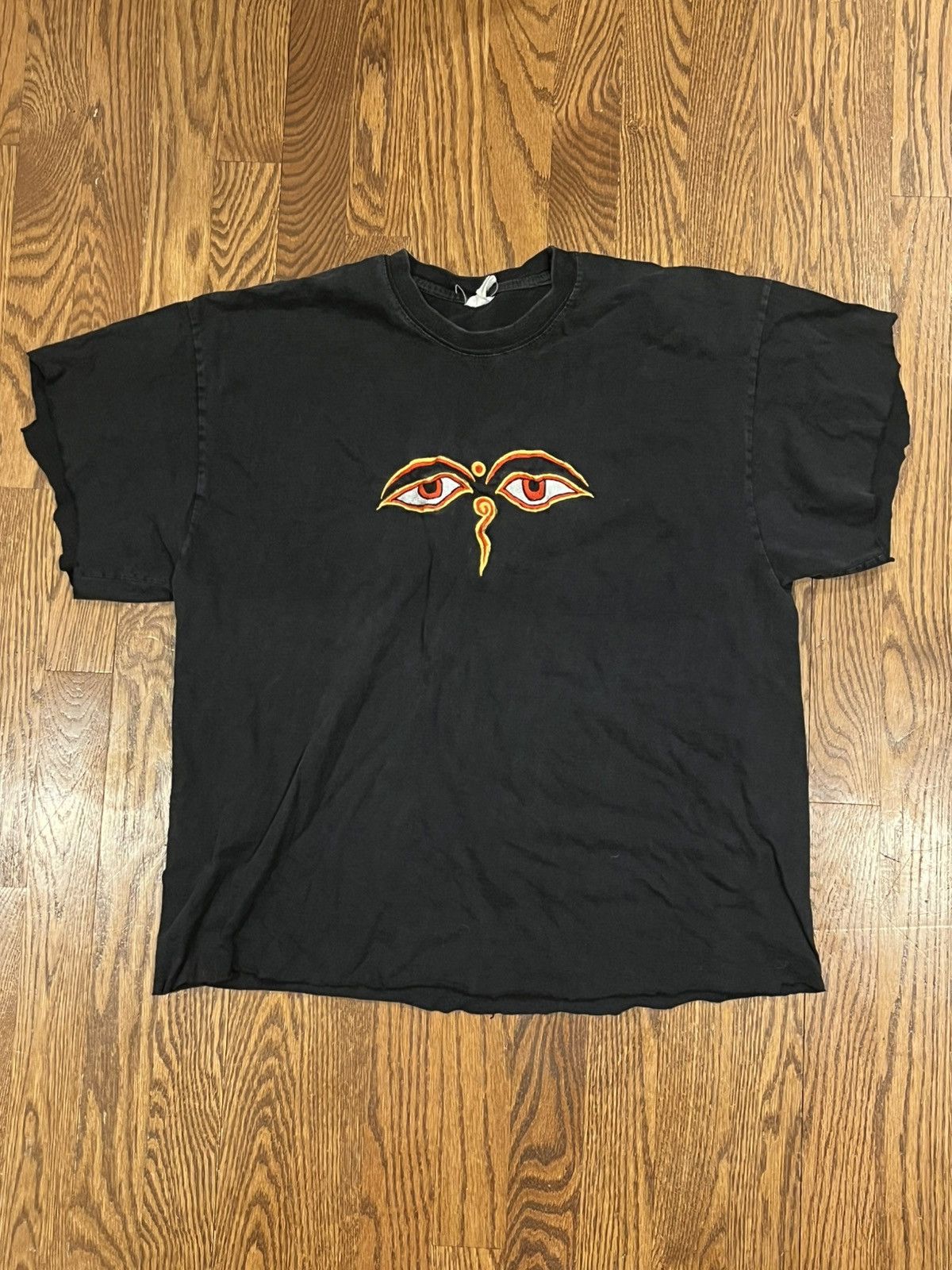 Vintage Rare Faded Black Vintage Embroidered Cropped Raw Hem T-Shirt Size US S / EU 44-46 / 1 - 1 Thumbnail