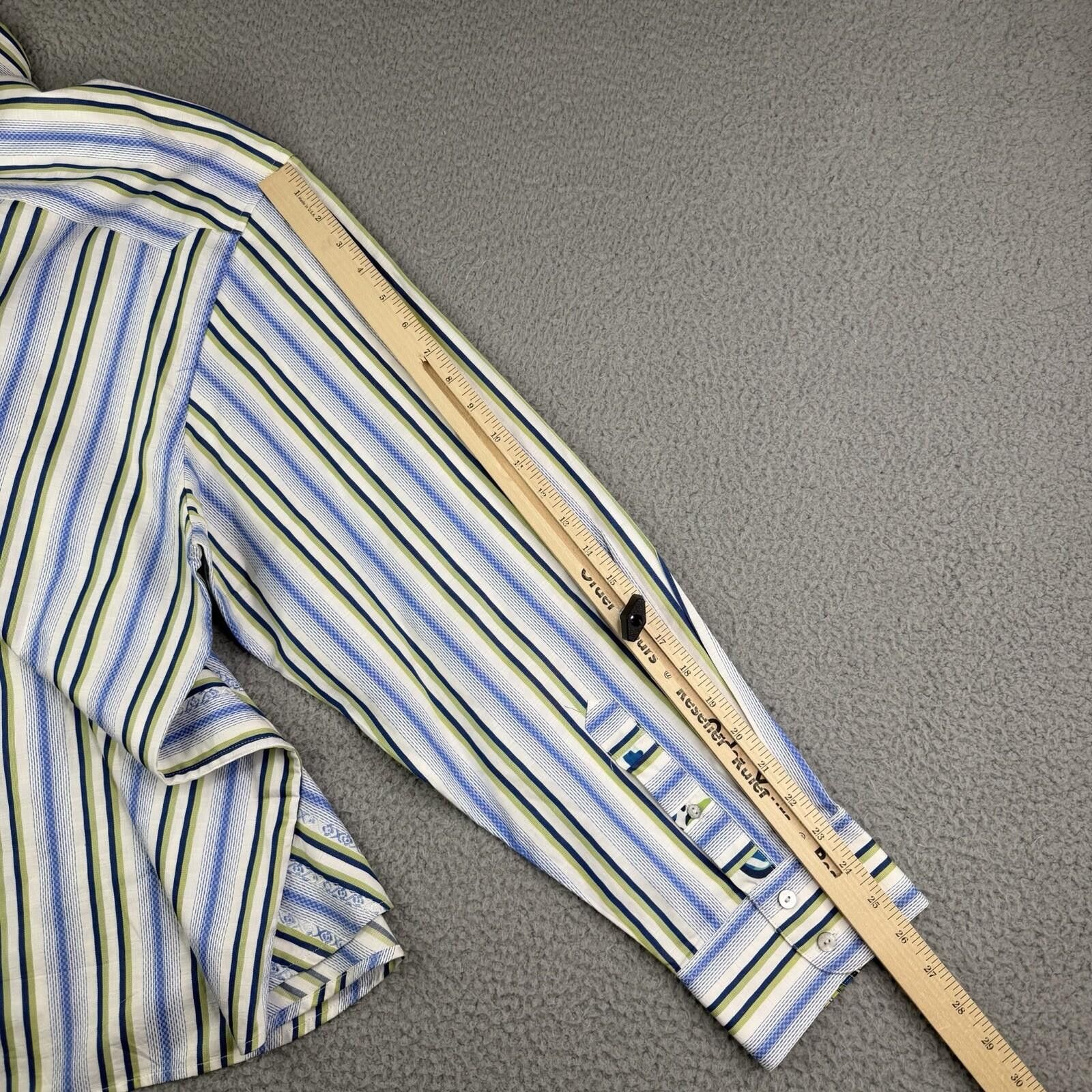 Robert Graham Robert Graham Striped 4XL Blue White Green Button Up Shirt Size US XXL / EU 58 / 5 - 10 Thumbnail