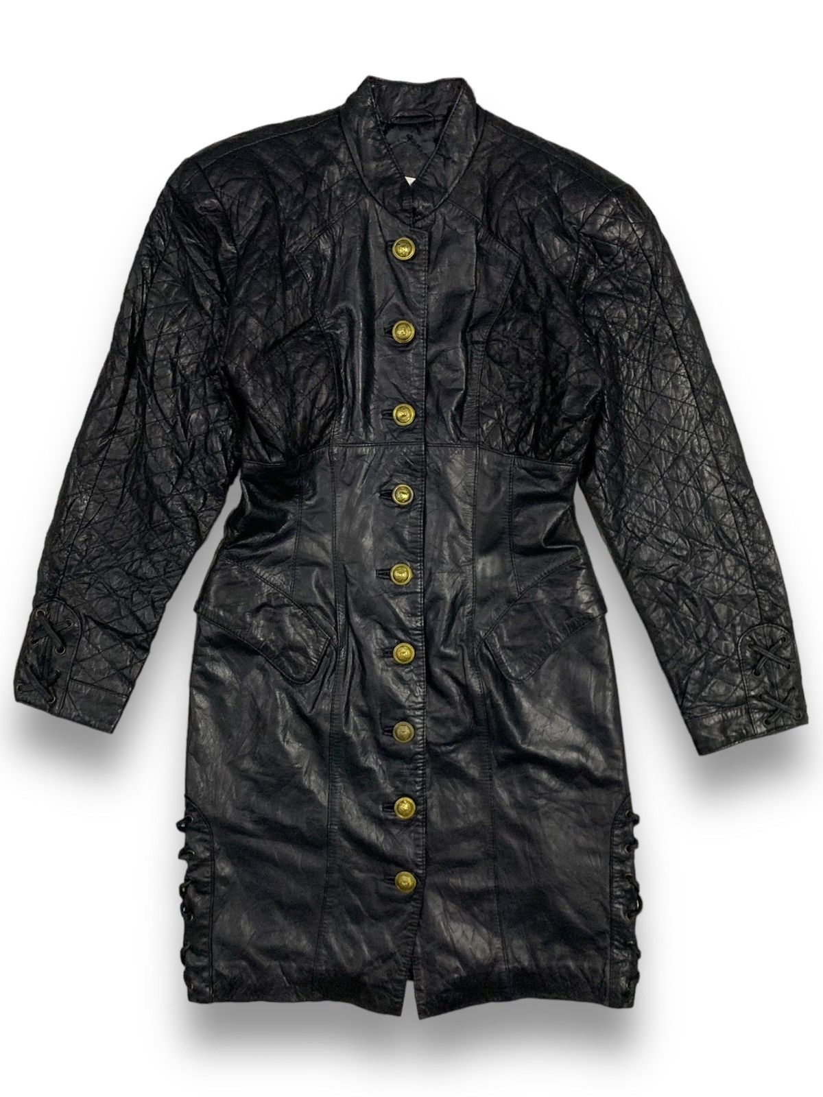 Other Vintage Marais Cowhide Leather Lace-up Punk Style Overcoat Size M / US 6-8 / IT 42-44 - 1 Thumbnail