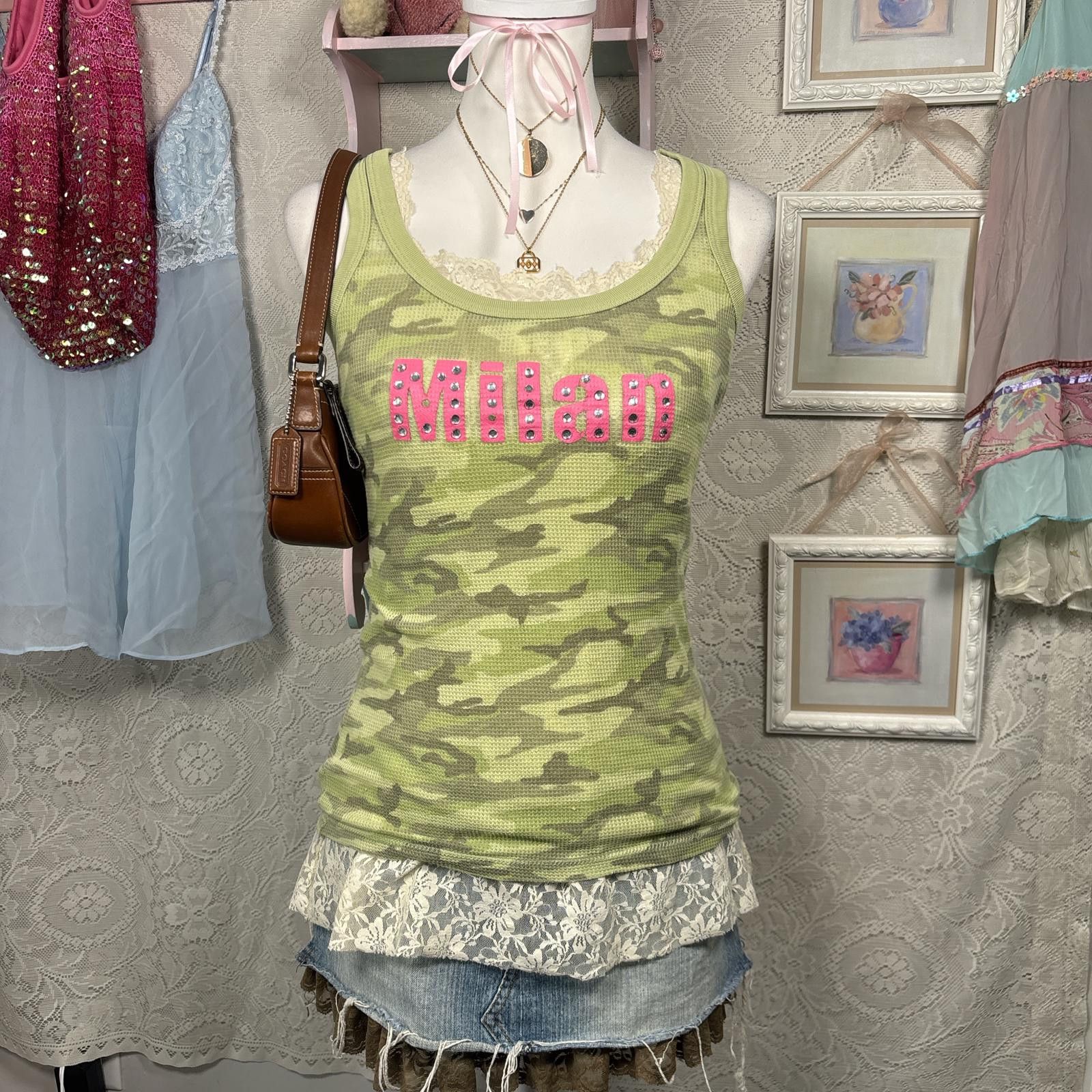 Other y2k green camo milan rhinestone cami top Size M / US 6-8 / IT 42-44 - 1 Thumbnail