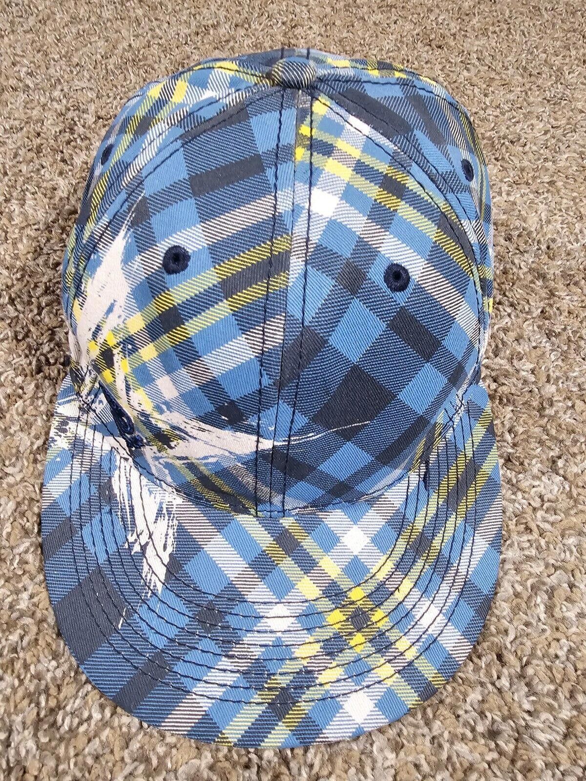 Designer EXPLICIT Star Streetwear Hat Plaid Yellow Blue White S/M Fit Size ONE SIZE - 2 Thumbnail