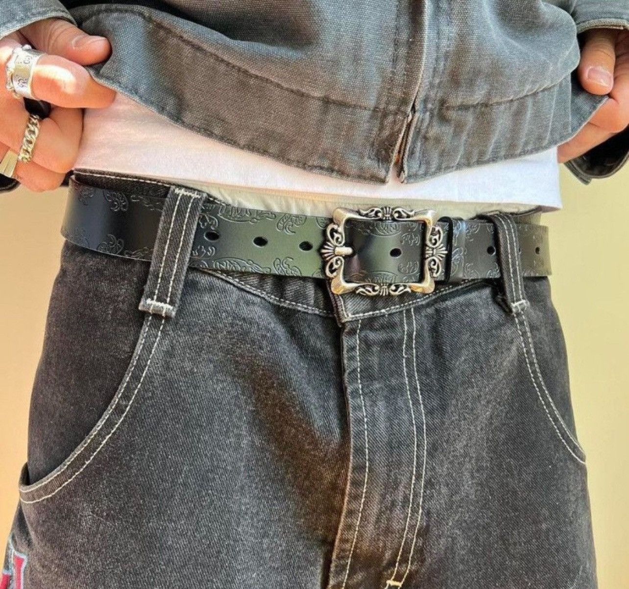 Cowboy Equipment × Vintage vintage style black american western floral design belt Size ONE SIZE - 1 Thumbnail