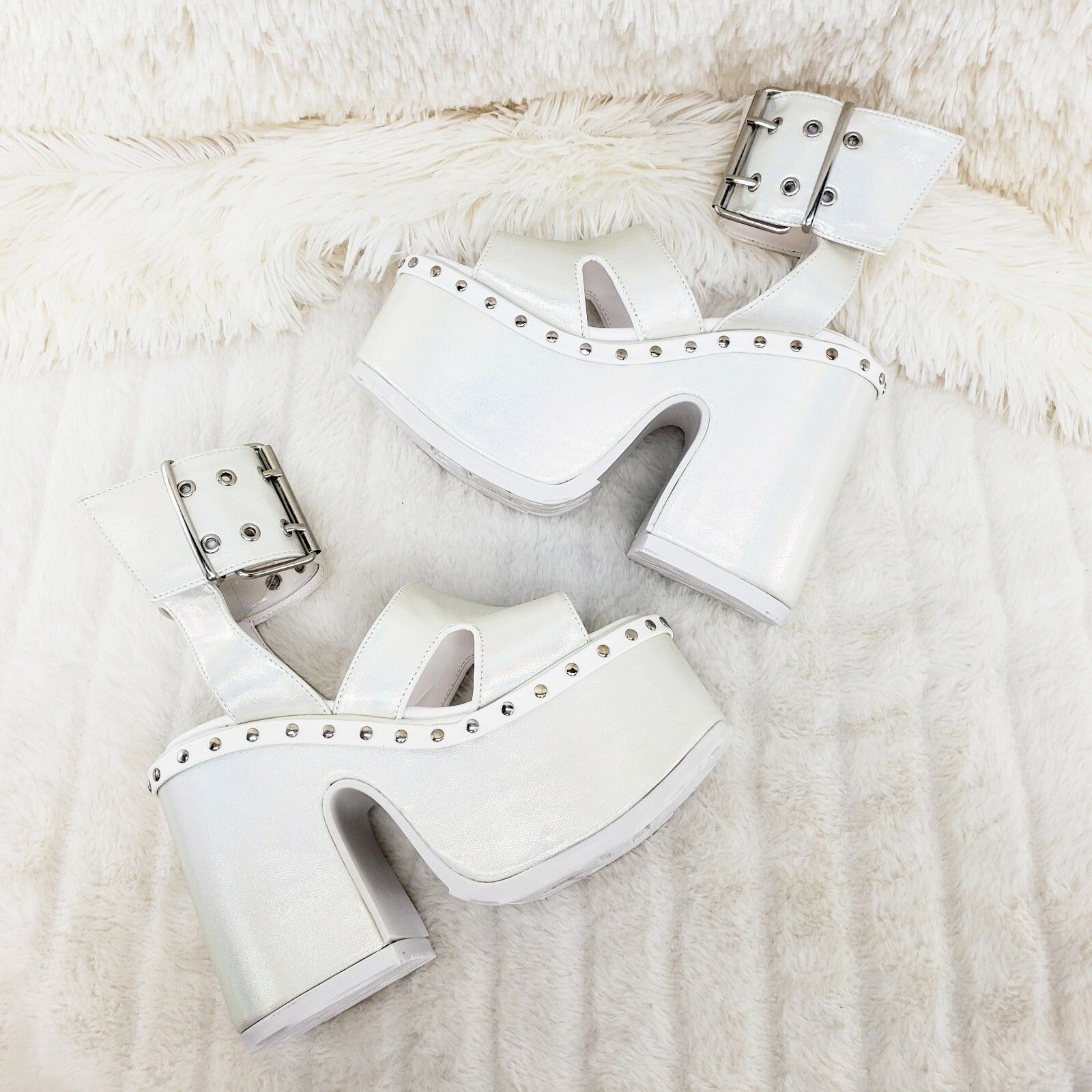 Other DEMONIA Camel 102 Stacked White Pearl Platform Sandals Goth Size US 8 / IT 38 - 3 Thumbnail