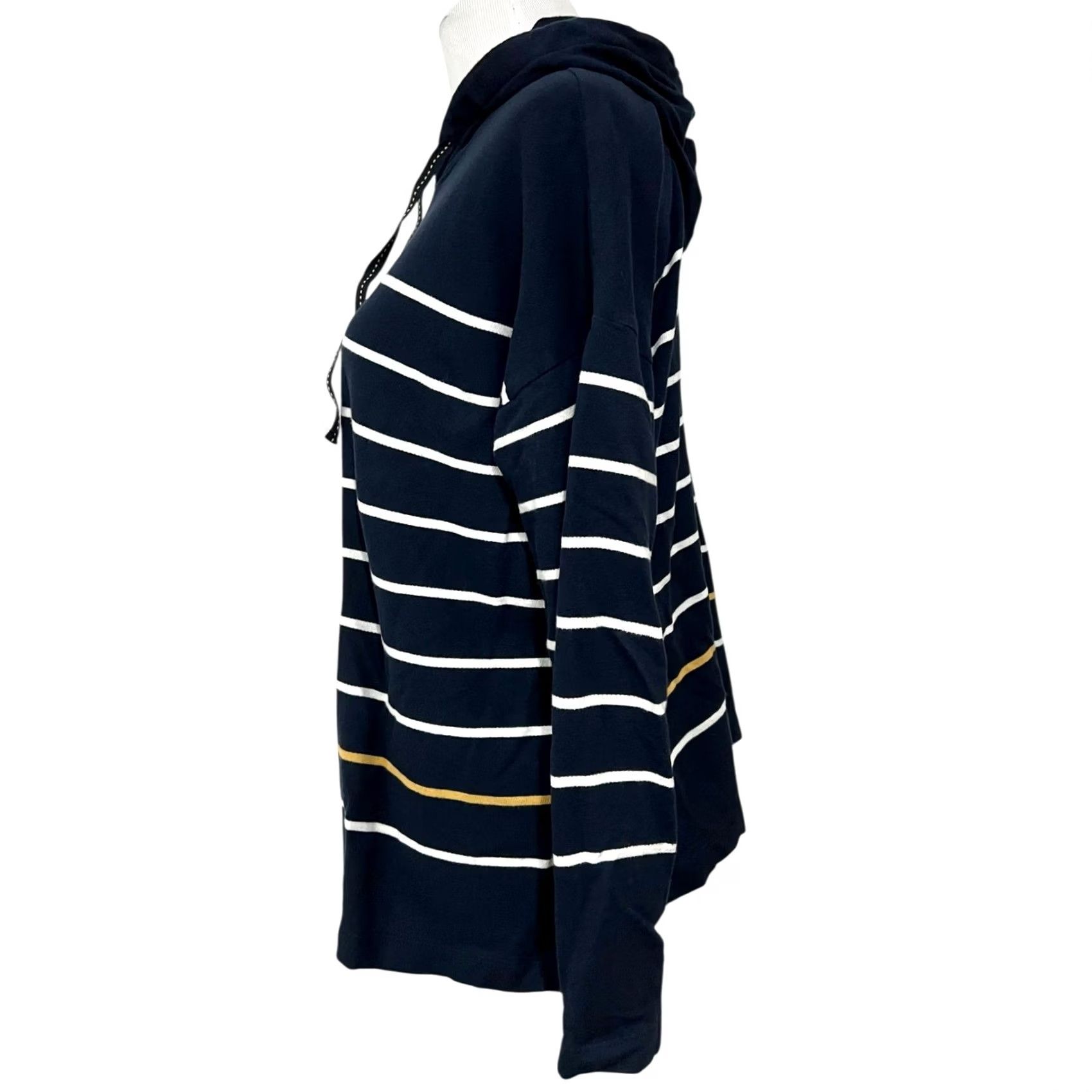 J. Jill J. Jill Hoodie Women’s M Striped Navy Blue Drawstring Cotton Pullover Knit Relaxed Fit Pullover Hoodie Womens M Navy Striped Cotton Hoodie Size M / US 6-8 / IT 42-44 - 4 Thumbnail