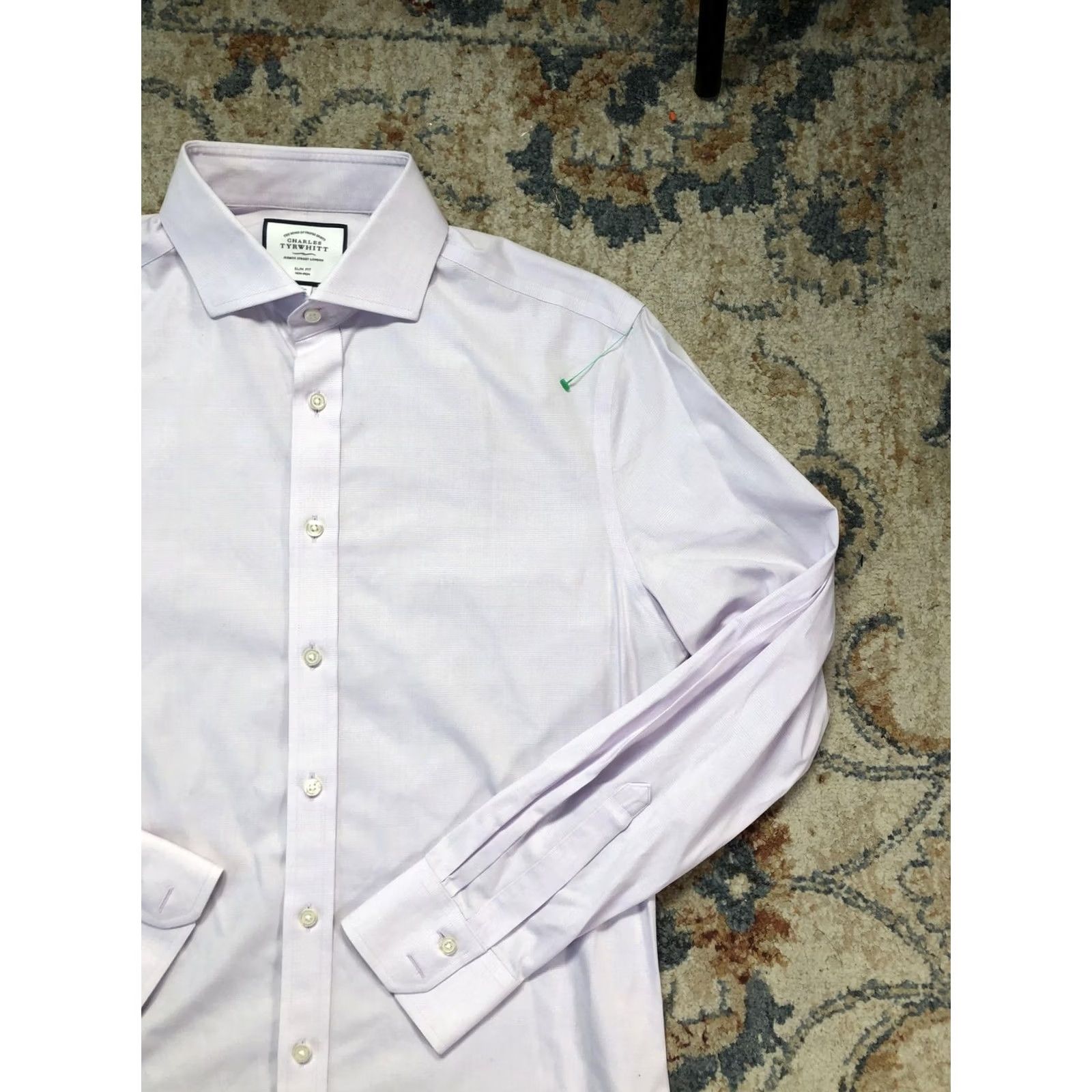 Charles Tyrwhitt Charles Tyrwhitt Dress Shirt Mens 16 Slim Fit Pink Check Non-Iron 100% Cotton Short Sleeve: No, Long Sleeve Size 42R - 4 Thumbnail