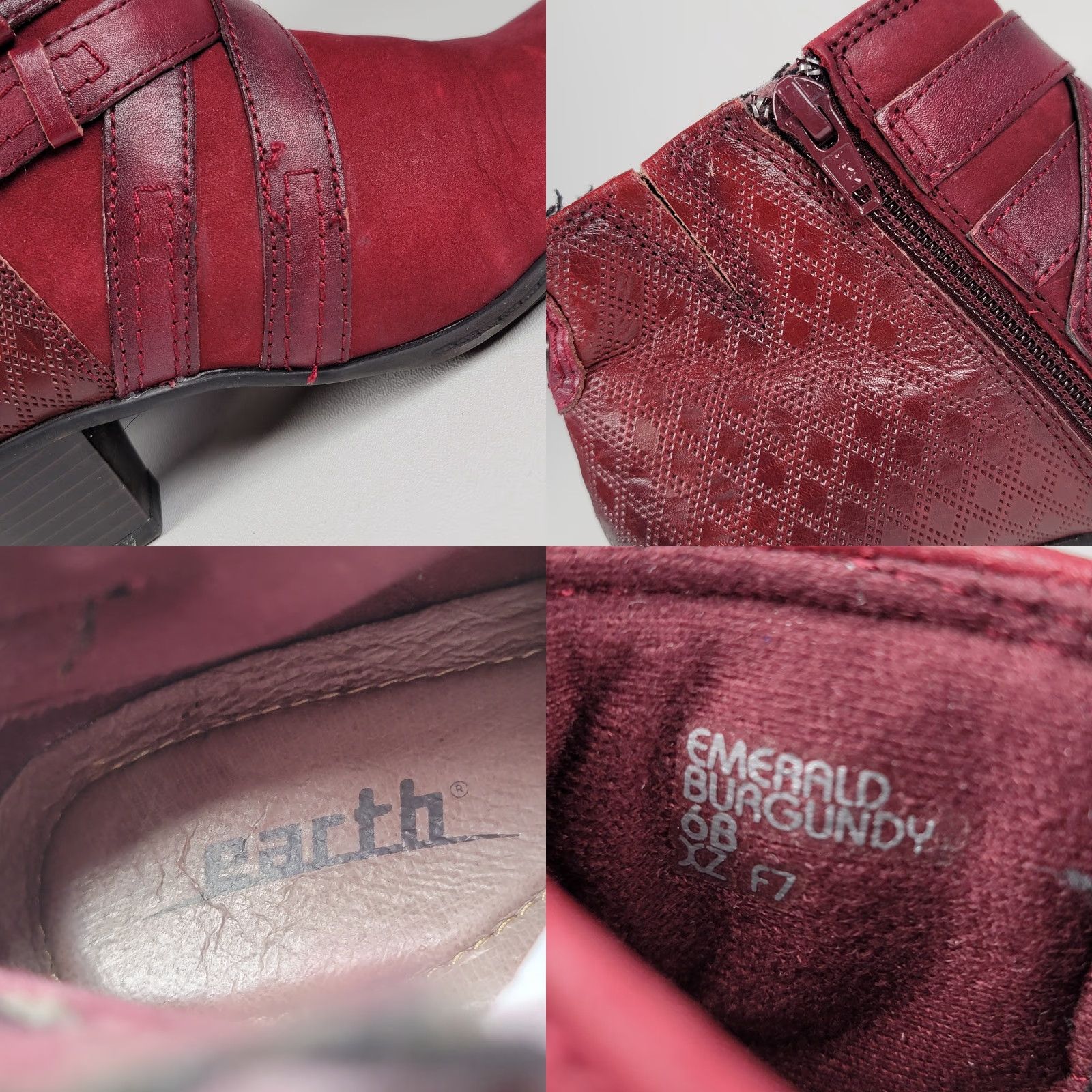 Vintage Earth Emerald Burgundy Suede Leather Bootie Criss Cross Strap Women’s Size 6B Size US 6 / IT 36 - 9 Thumbnail