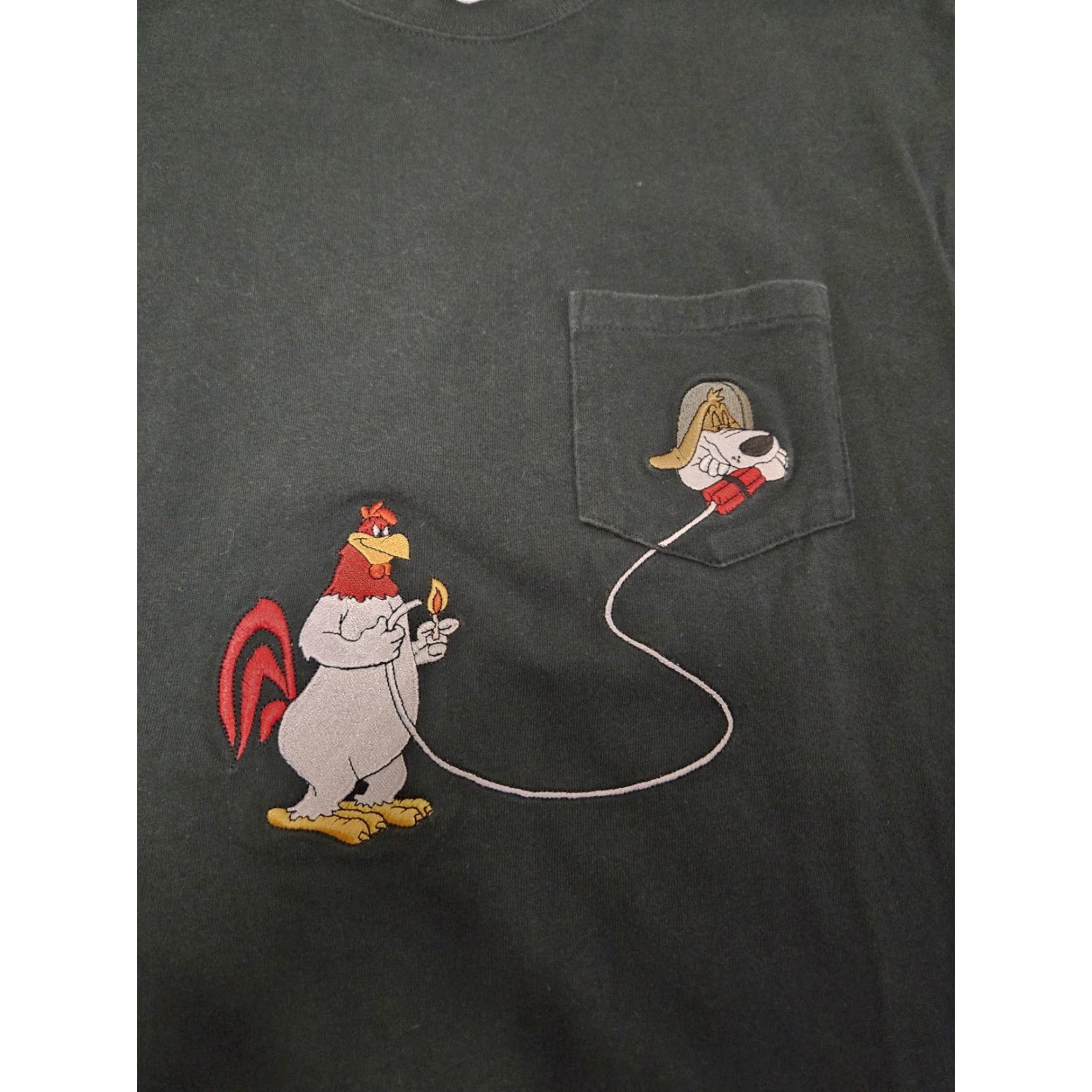 Vintage VINTAGE Looney Tunes Shirt Mens Medium Black Foghorn Leghorn Droopy Pocket WB 90s Size US M / EU 48-50 / 2 - 2 Thumbnail
