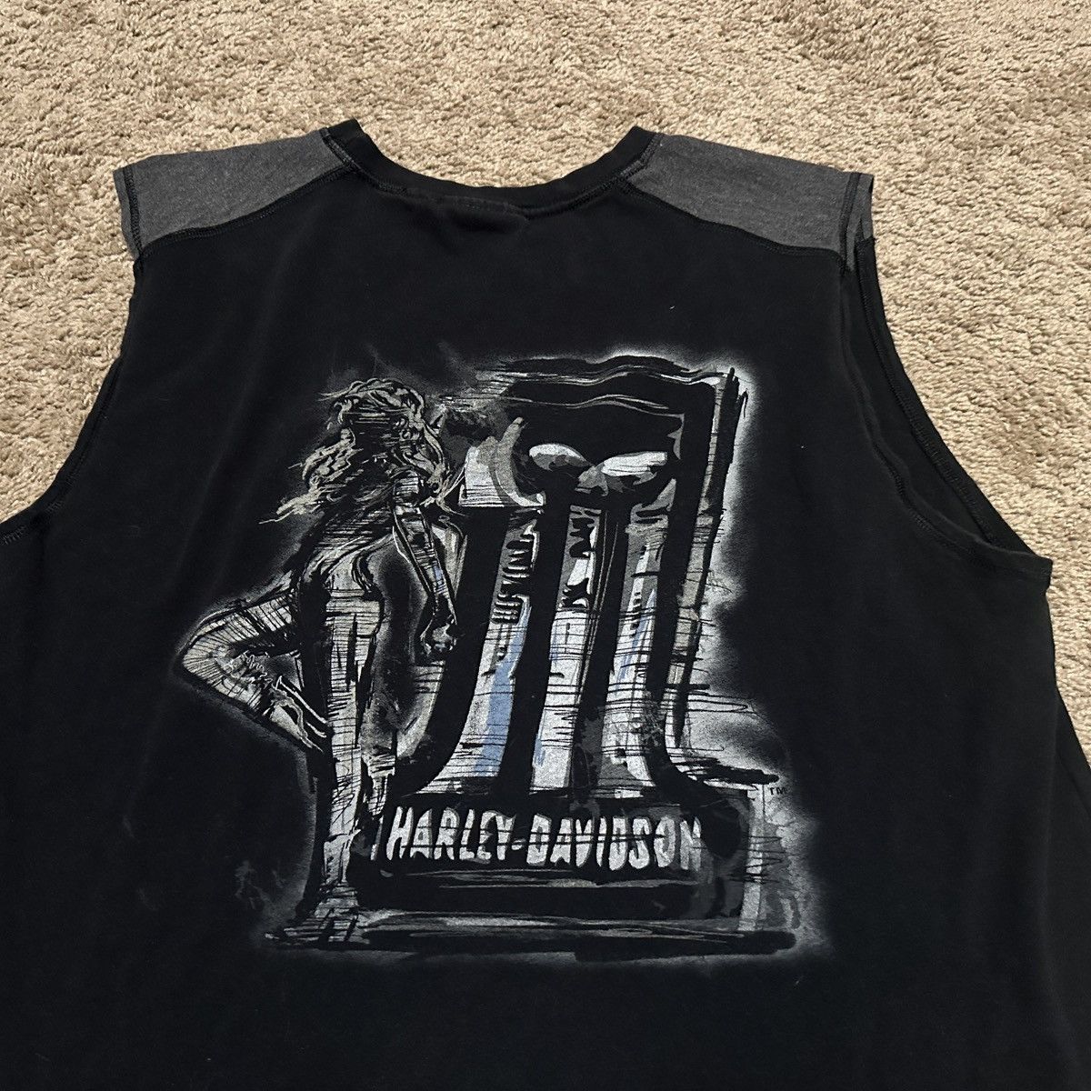 Harley Davidson Harley Davidson Sleeveless Top Grunge Skulls Size US XL / EU 56 / 4 - 7 Thumbnail