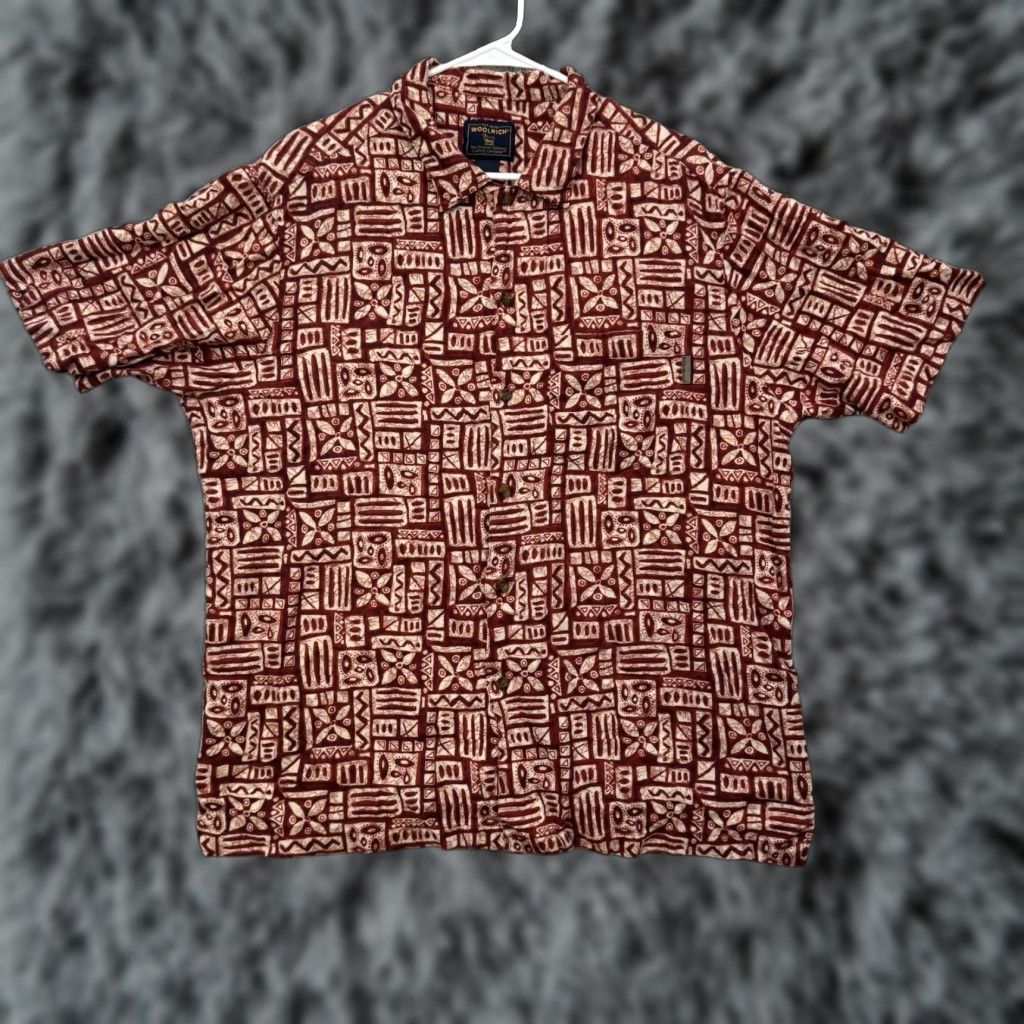 Vintage VINTAGE Woolrich Button-Up Shirt L Red Geometric 90s Aztec Bohemian Outdoor Tribal Southwest Mens Size US L / EU 52-54 / 3 - 1 Thumbnail