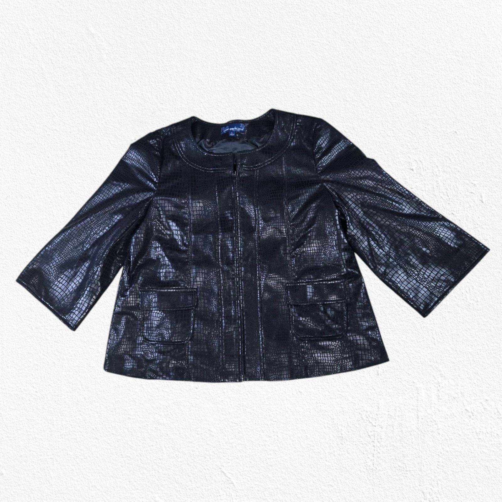 Other Y2K Black Faux Leather Croc Embossed Jacket Size Large Size L / US 10 / IT 46 - 2 Thumbnail