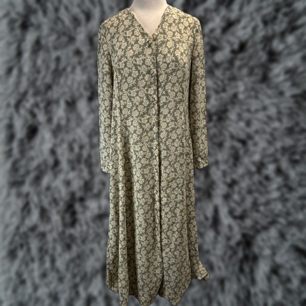 Vintage VINTAGE Adrienne Vittadini Floral Maxi Dress Sz 12 Sage Green & Cream Long Sleeve Button Front 90s Womens Size XL / US 12-14 / IT 48-50 - 1 Thumbnail