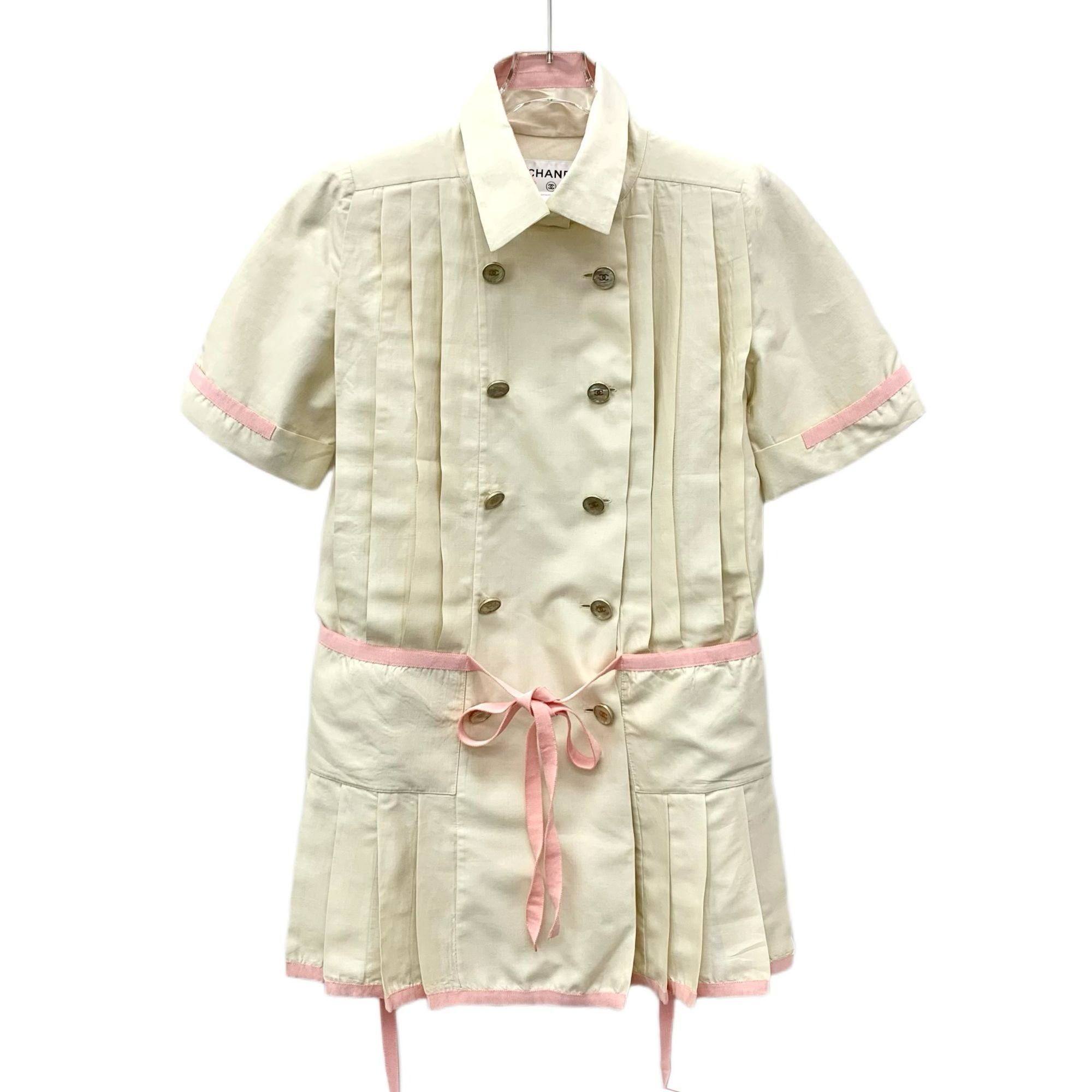 Chanel Chanel Beige Mulberry Silk Pleated Dress W/Pink Trim Double- Size S / US 4 / IT 40 - 1 Thumbnail