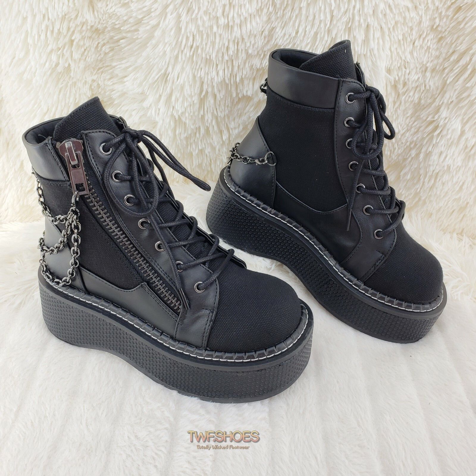 Other DEMONIA Emily 114 Black Canvas 2" Platform Punk Goth Ankle B Size US 7 / IT 37 - 1 Thumbnail