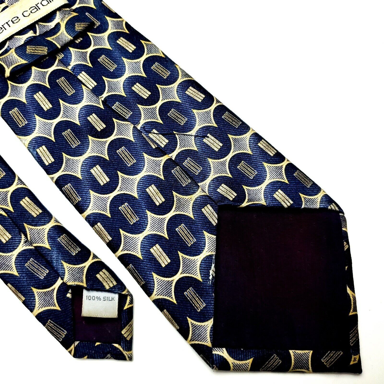 Pierre Cardin Pierre Cardin Silk Tie Print Blue Tan Geometric Wide Size ONE SIZE - 5 Thumbnail