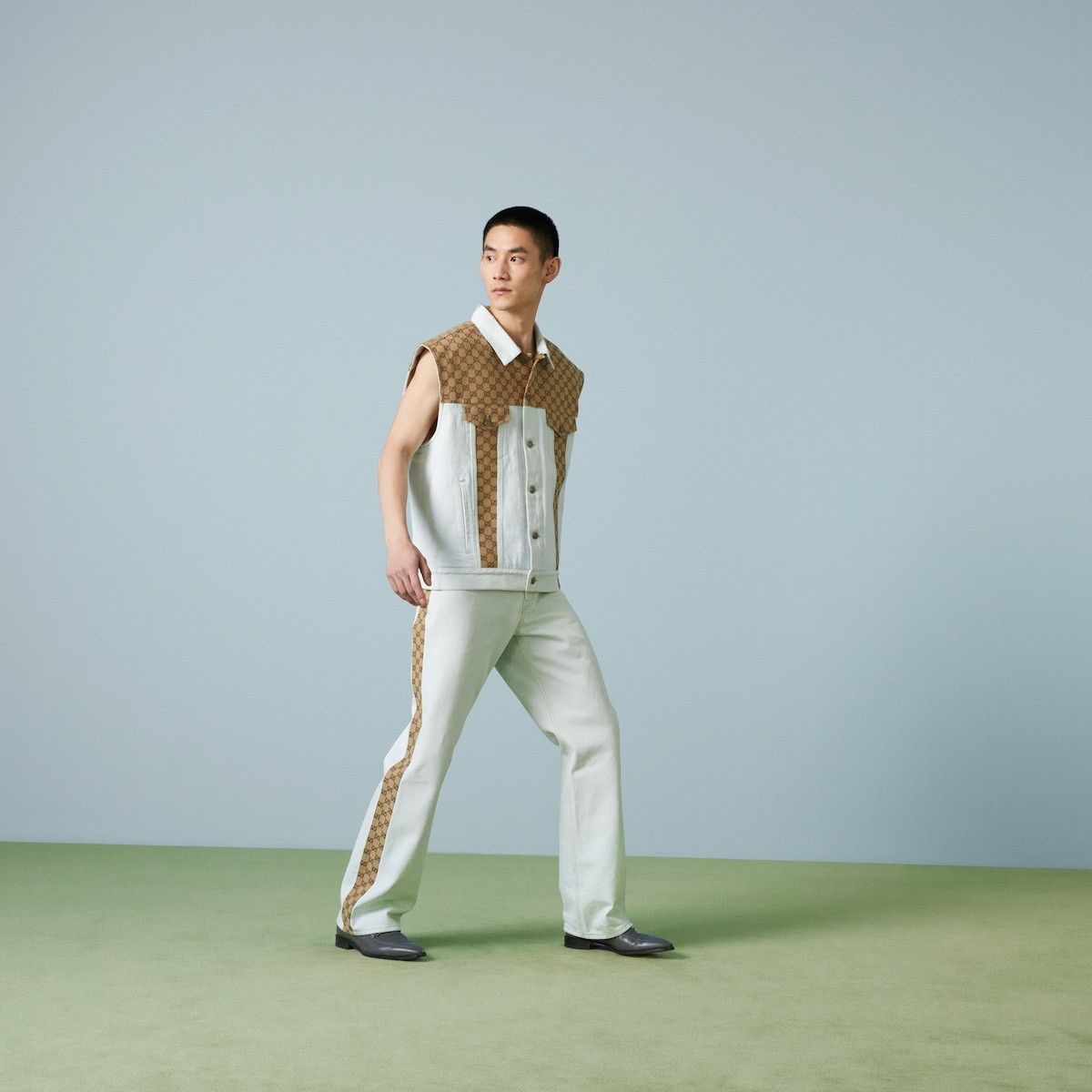Gucci o1s1wg110725 Washed Organic Denim Pant With GG White/Beige Size US 36 / EU 52 - 5 Thumbnail