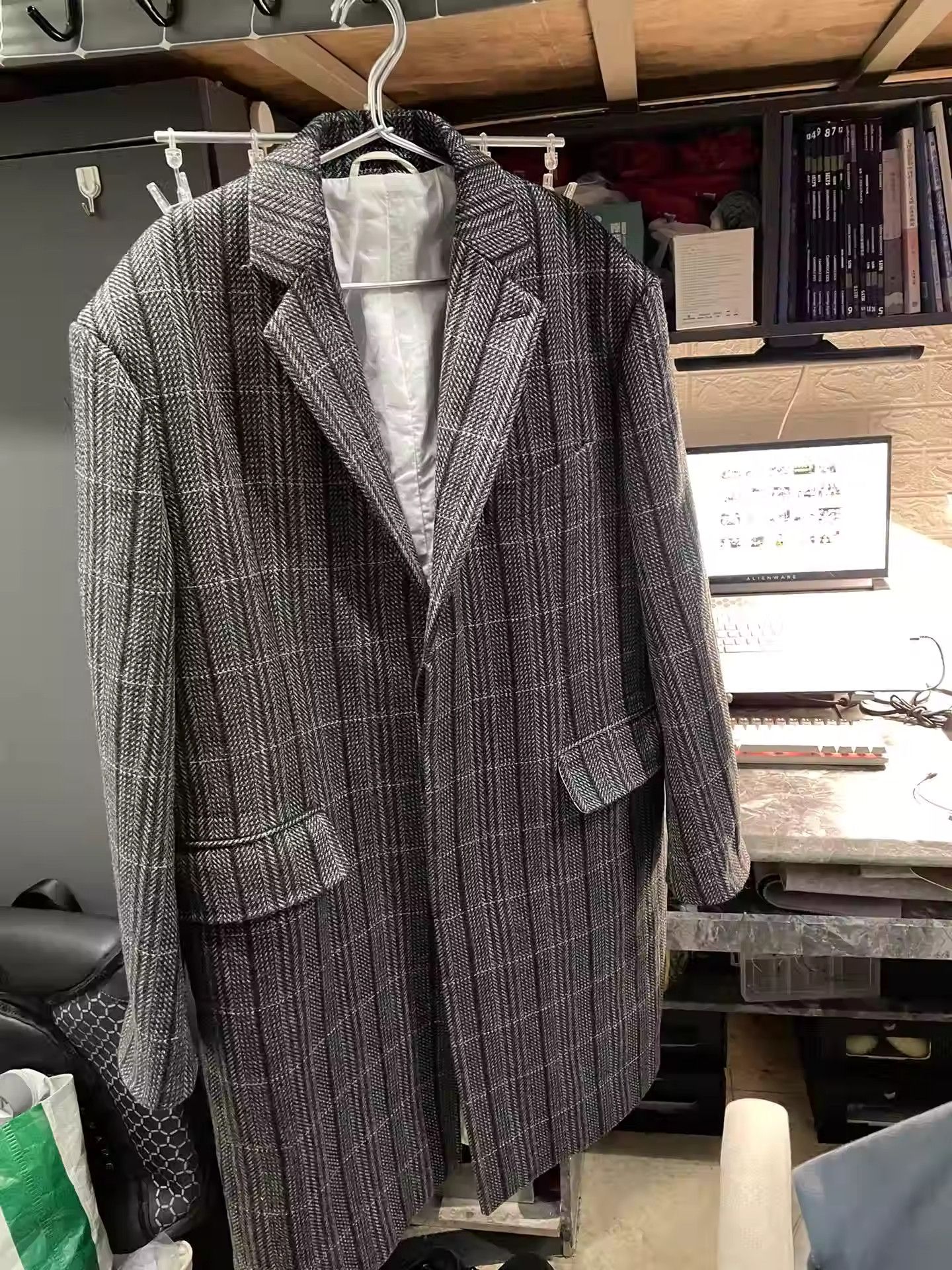 CK raf simons silhouette stiff wool coat