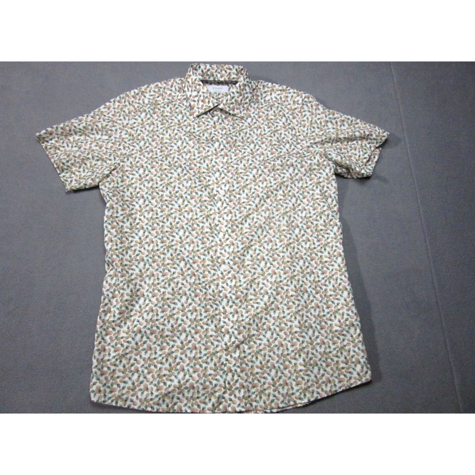Eton VINTAGE? No — ETON Shirt Mens 16 Large Pineapple All Over Print Short Sleeve Contemporary White Cotton Slim Designer Shirt Size US L / EU 52-54 / 3 - 2 Thumbnail
