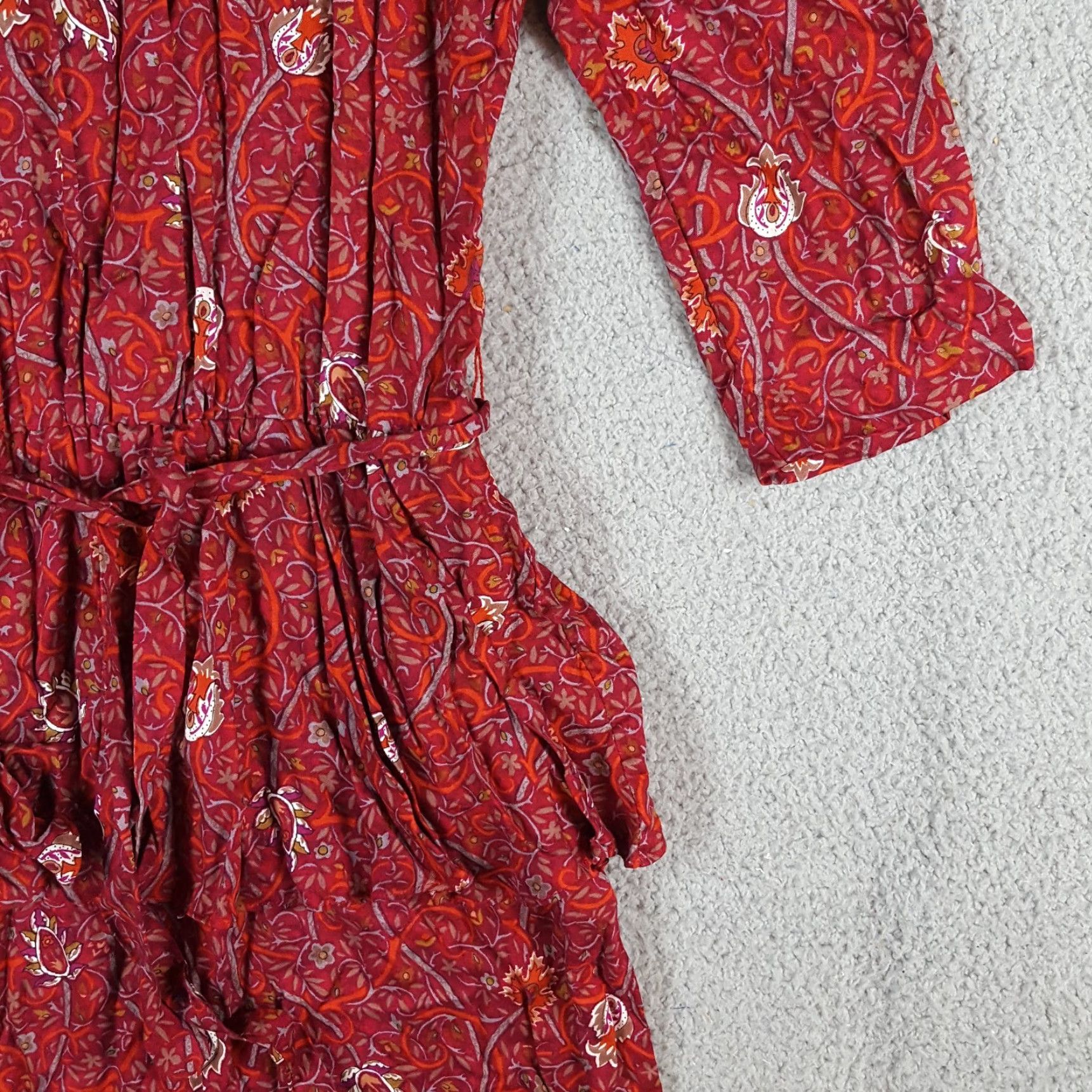 Vintage Vintage 80s Red Floral Tie Peplum Waist Women's Size 8 Boho Midi Dress Paisley Susan Richards Size M / US 6-8 / IT 42-44 - 5 Thumbnail