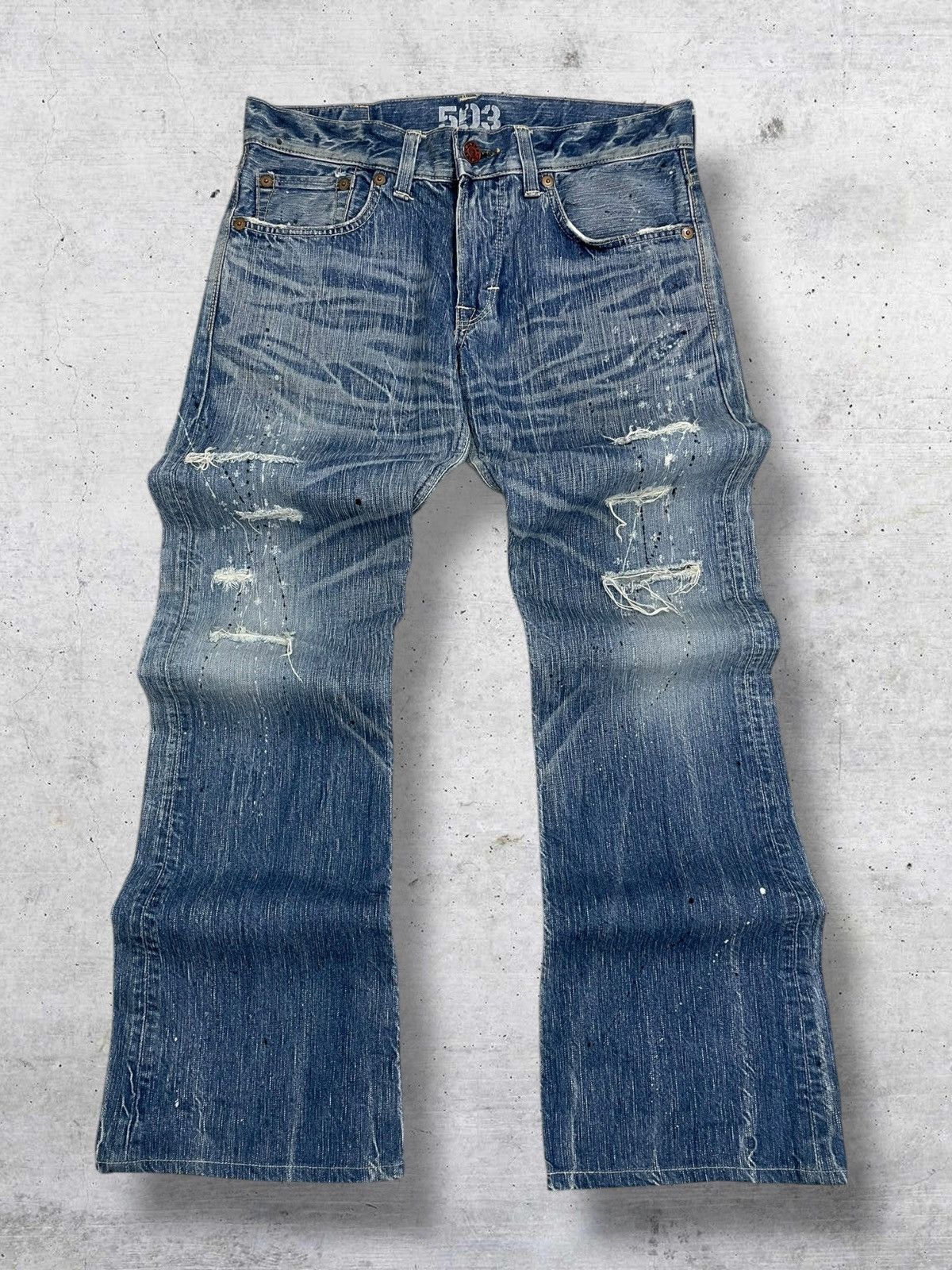 Edwin 1990S DESIGNER JAPAN EDWIN BLUE TRIP 503 DISTRESSED DENIM Size US 33 - 1 Thumbnail