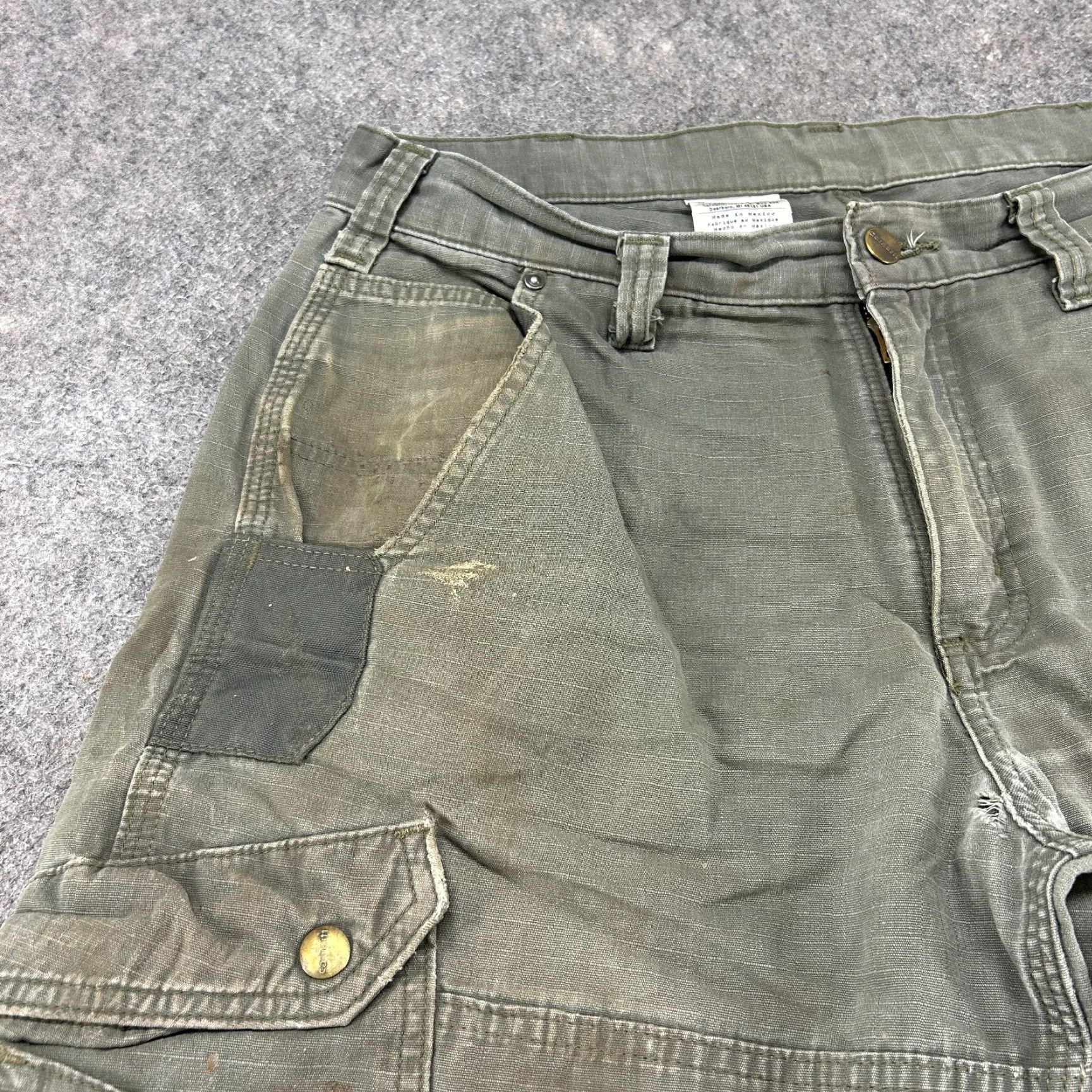 Carhartt VINTAGE Carhartt Pants Mens 34x29 Green Cargo Ripstop Relaxed Workwear Thrashed B342 MOS Size US 34 / EU 50 - 3 Thumbnail