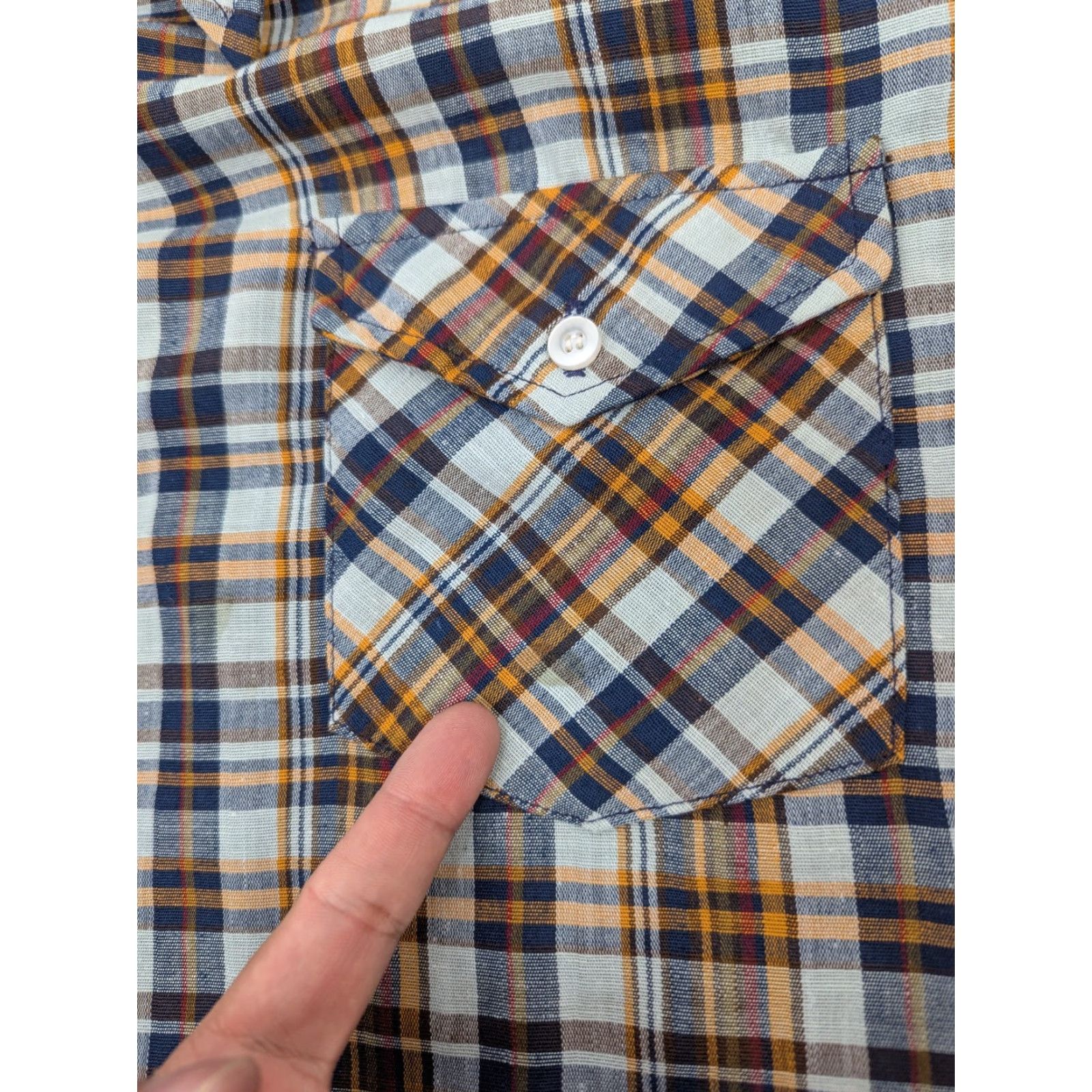 JCPenney VINTAGE Big Mac Shirt Mens M Navy Brown Plaid Button Front 70s Size US M / EU 48-50 / 2 - 4 Thumbnail