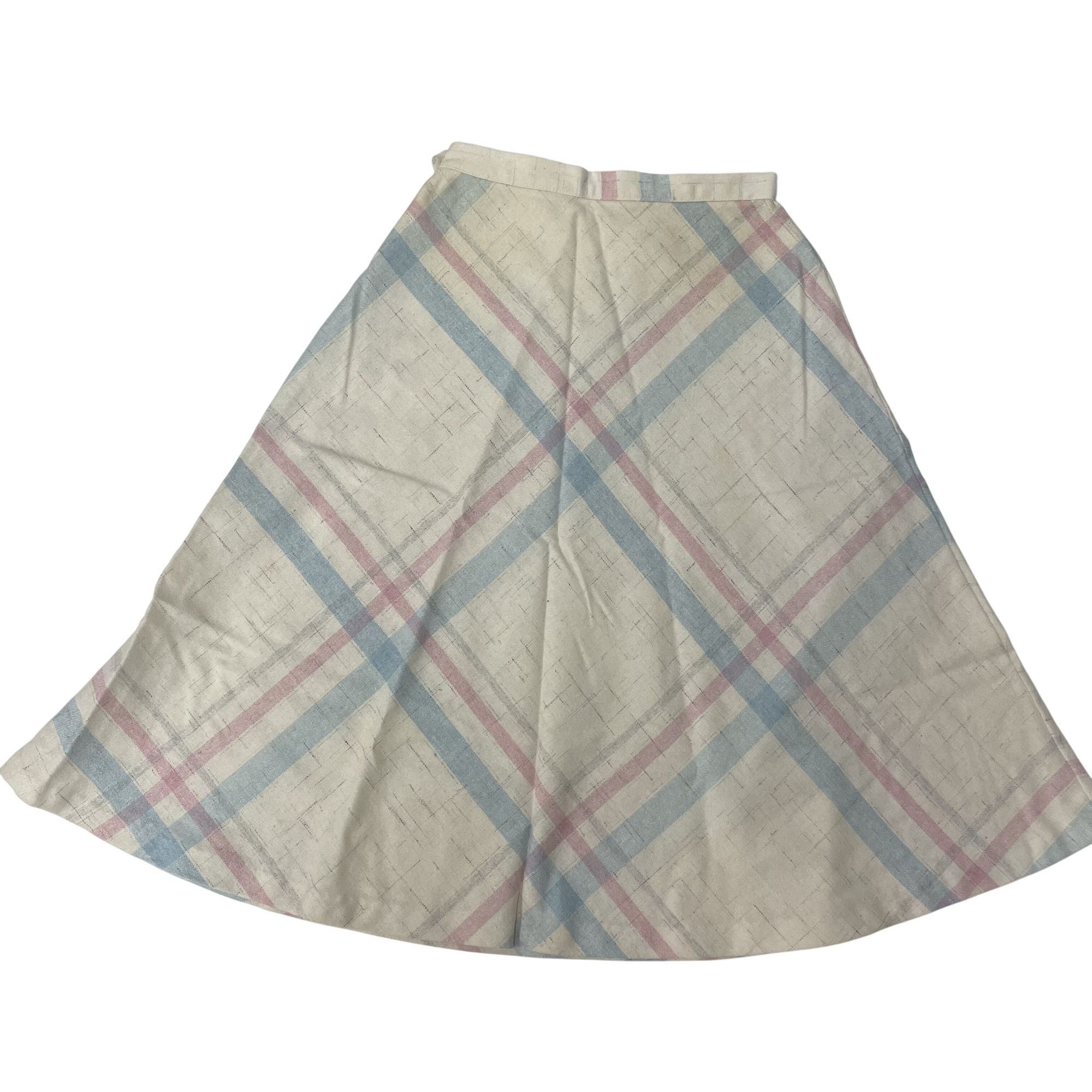 Other Vtg PASTEL Cream Blue Pink Plaid MIDI Fleck A Line Skirt Size 26" / US 2 / IT 38 - 2 Thumbnail